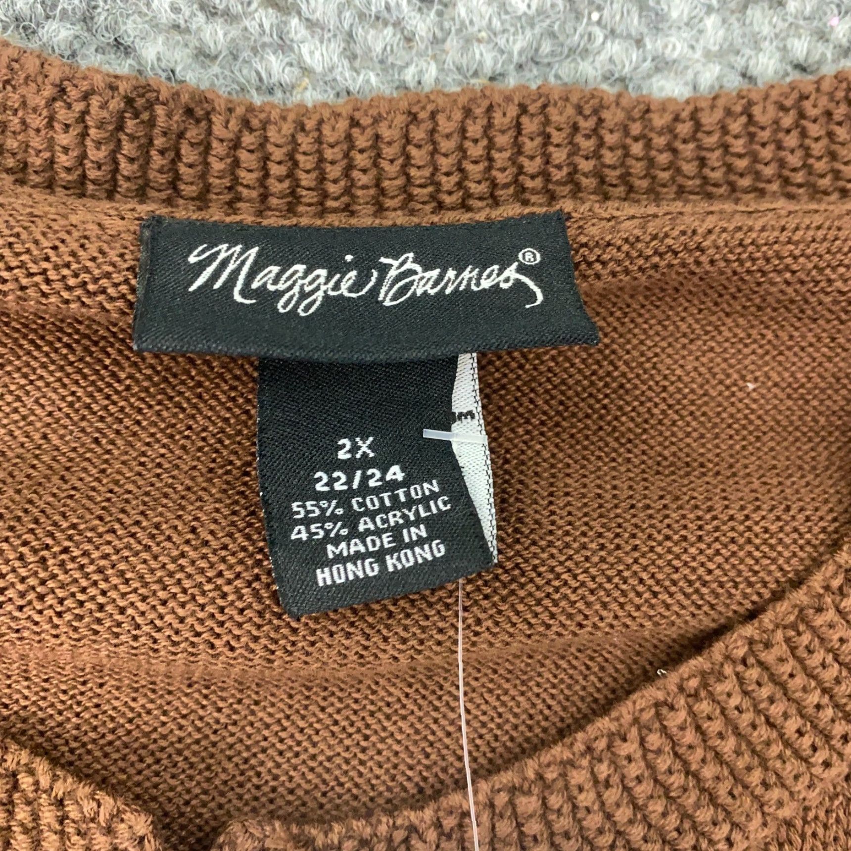 Vintage VINTAGE Maggie Barnes Womens Sweater Pullover 2X Brown Open-Knit 3/4 Sleeve Fall Winter Size XXL / US 16-18 / IT 52-54 - 5 Thumbnail