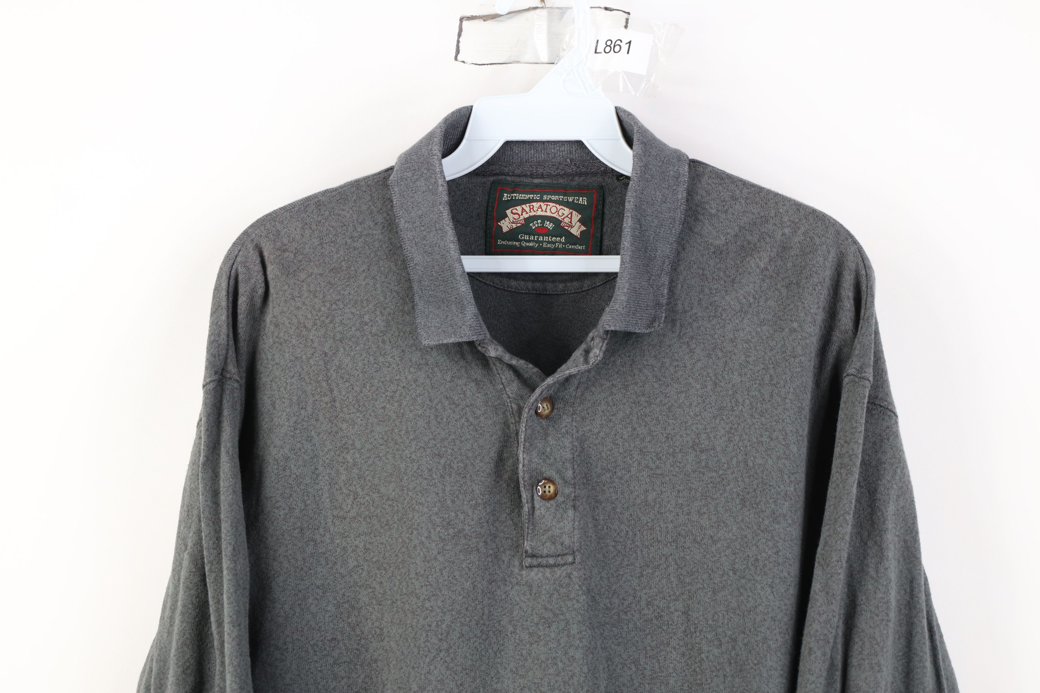 Vintage Vintage 90s Streetwear Long Sleeve Polo Heather Steel Blue Size US L / EU 52-54 / 3 - 2 Thumbnail