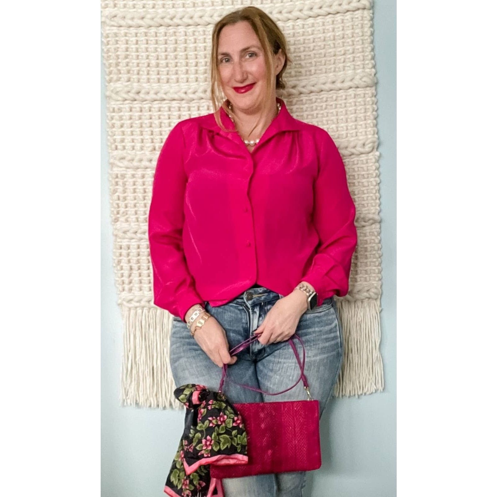Vintage Vintage hot pink chiffon blouse w/ shoulder pleats M Size M / US 6-8 / IT 42-44 - 7 Thumbnail