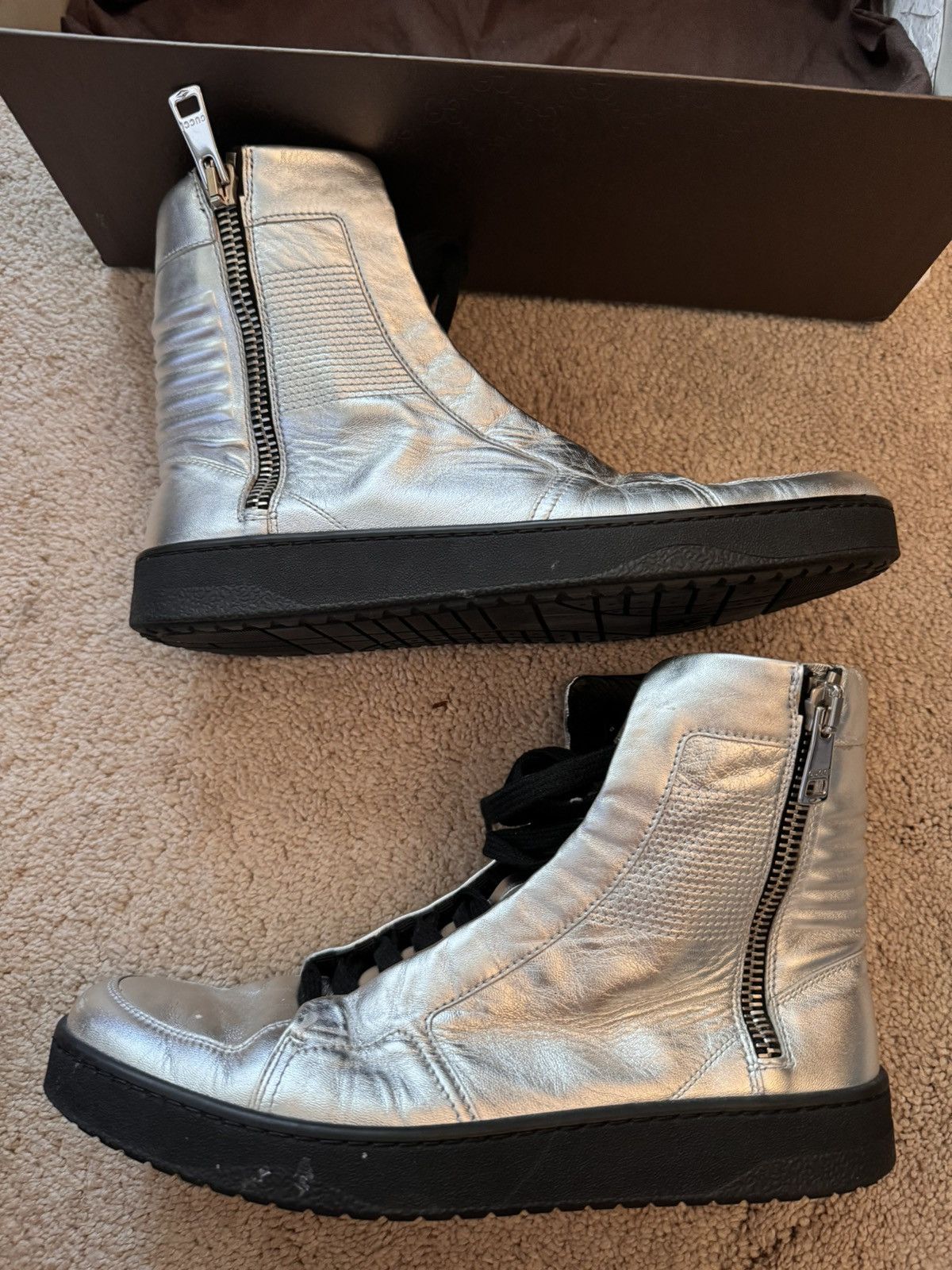 Gucci Gucci Silver Metallic Leather High Top US9 Size US 9 / EU 42 - 3 Thumbnail