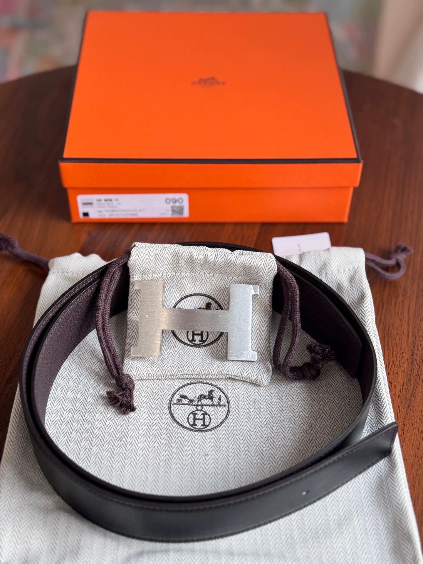 Hermes HERMES Constance Men Black/Chocolate Belt 90 Brushed Silver Size ONE SIZE - 1 Thumbnail