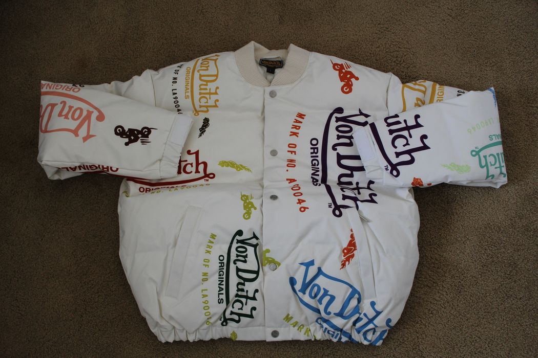 Von Dutch White All Over Print Puffer Jacket | Grailed