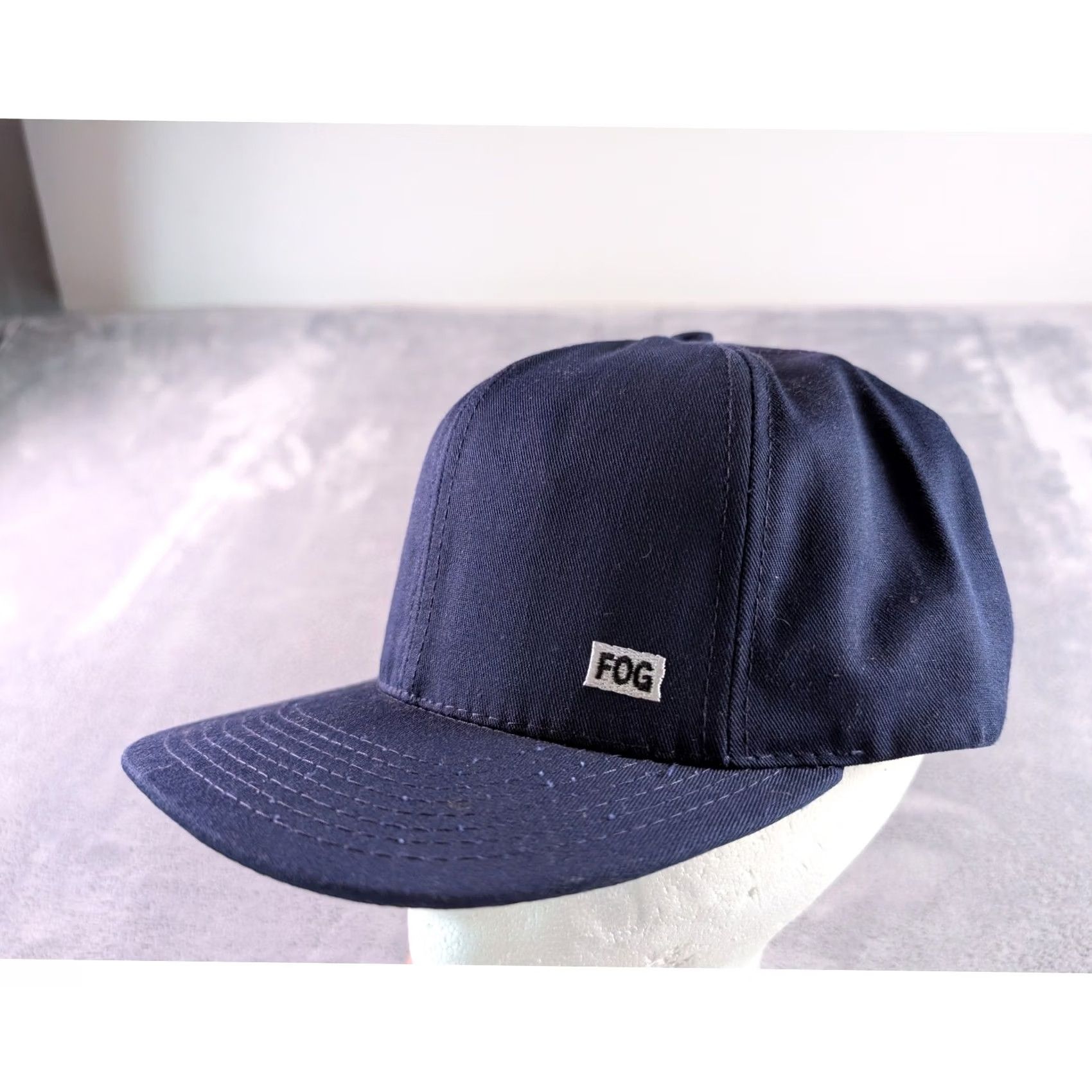 Vintage VINTAGE Blue FOG Embroidery Navy Blue Twill Fitted Hat Made in USA Large XL Hat Mens Big Navy Cap Size ONE SIZE - 2 Thumbnail