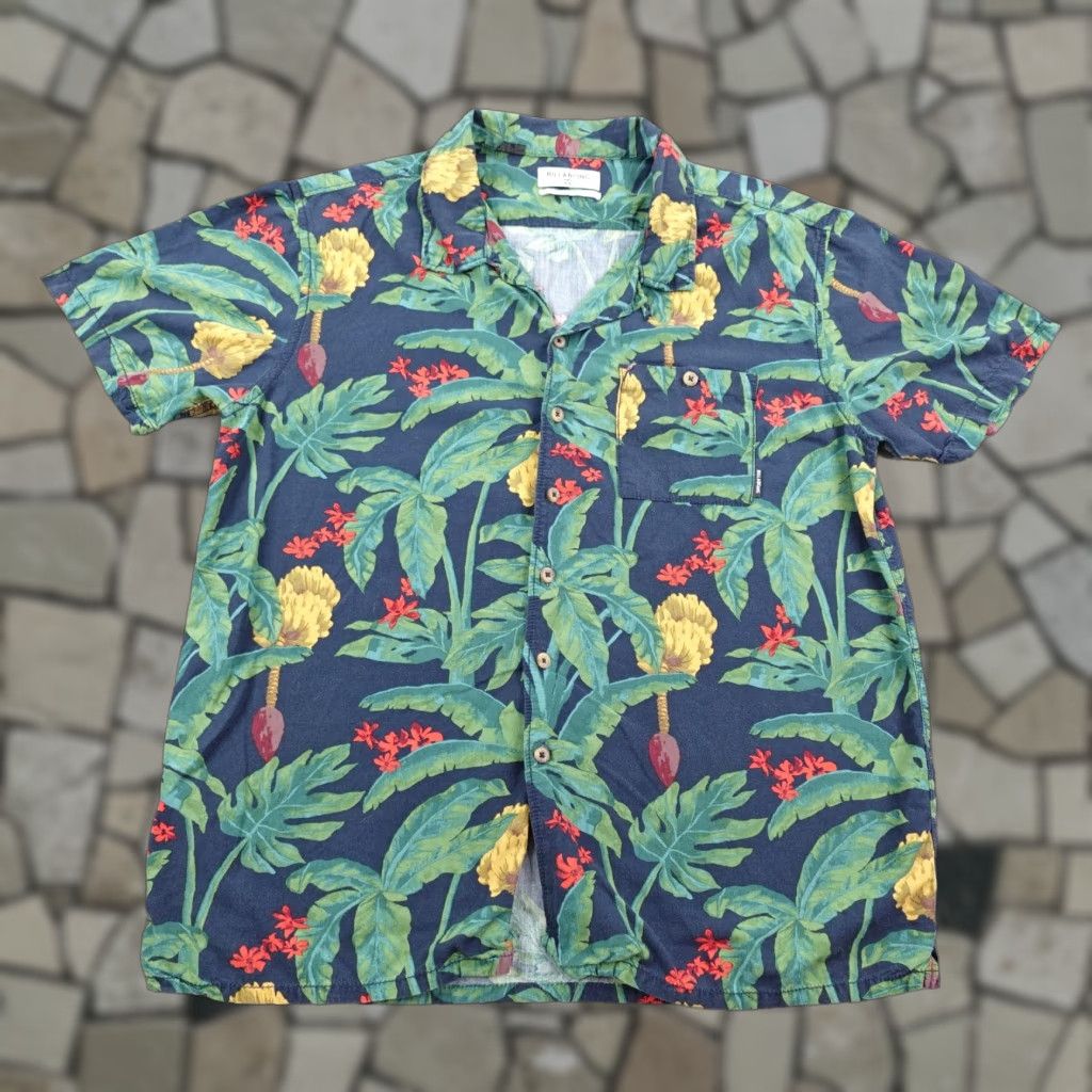 Billabong VINTAGE BILLABONG Shirt Mens Medium Blue Green Hawaiian Jungle Camp Button Up Surf Skate Size US M / EU 48-50 / 2 - 1 Thumbnail