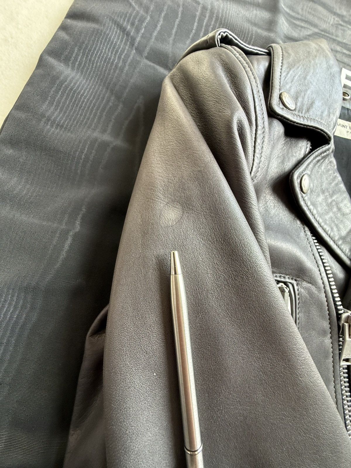 Saint Laurent Paris SS15 Saint Laurent L01 gray biker leather jacket Hedi FR38 Size S / US 4 / IT 40 - 20 Thumbnail