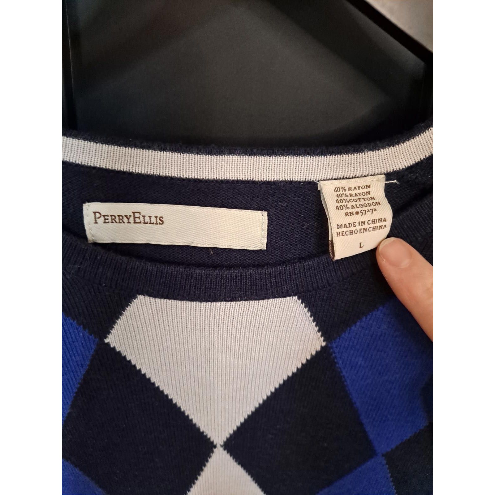 Perry Ellis Perry Ellis Blue and White Argyle Sweater Size Large Size US L / EU 52-54 / 3 - 2 Thumbnail