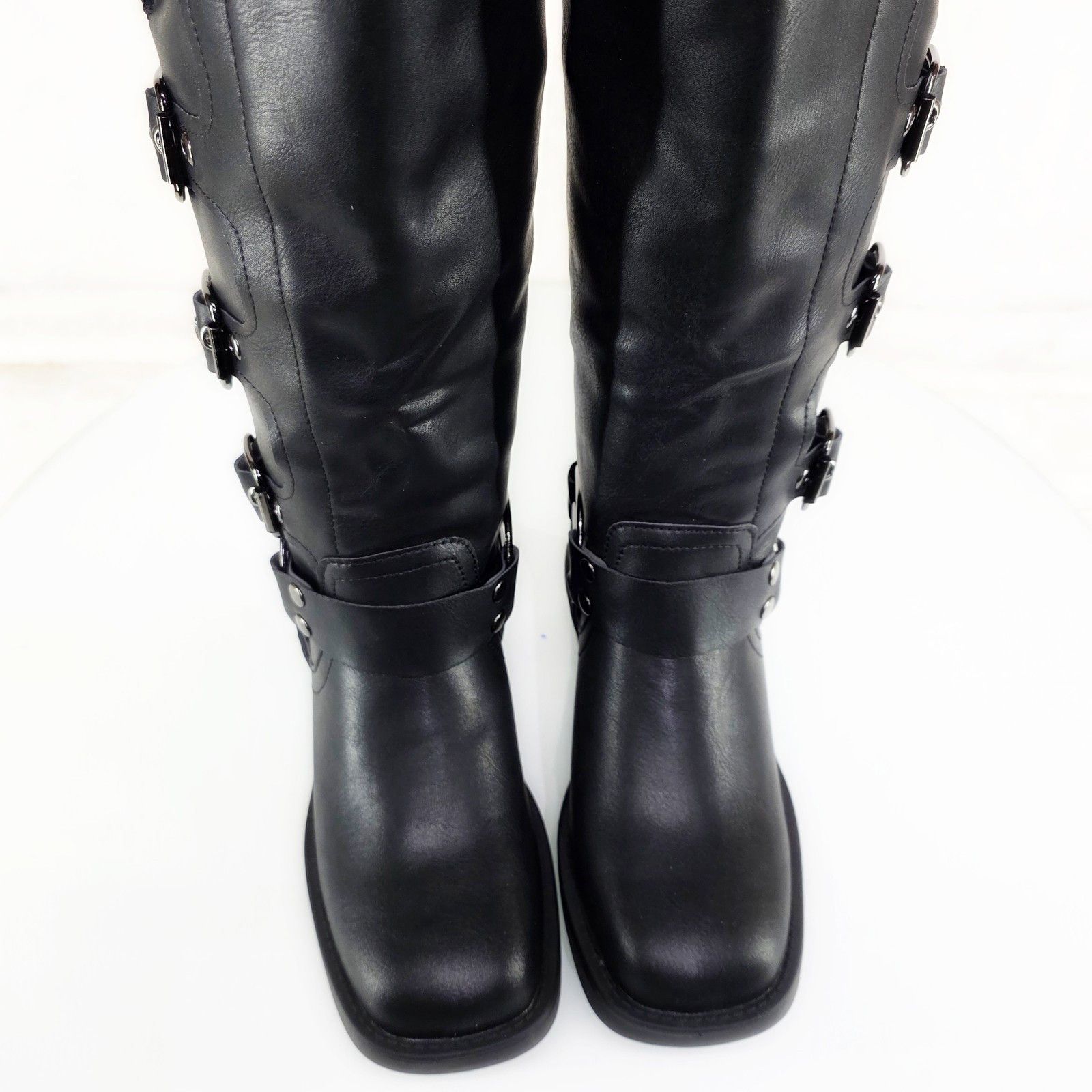 Other Dyna Black Vegan Leather Biker Engineer Western Mid Calf Boo Size US 7.5 / IT 37.5 - 5 Thumbnail
