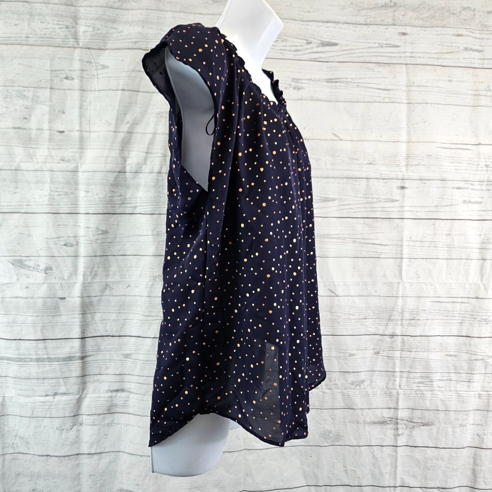 Vintage Lauren Conrad Womens Top Blouse M Blue Polka Dot Tie Back Size M / US 6-8 / IT 42-44 - 3 Thumbnail