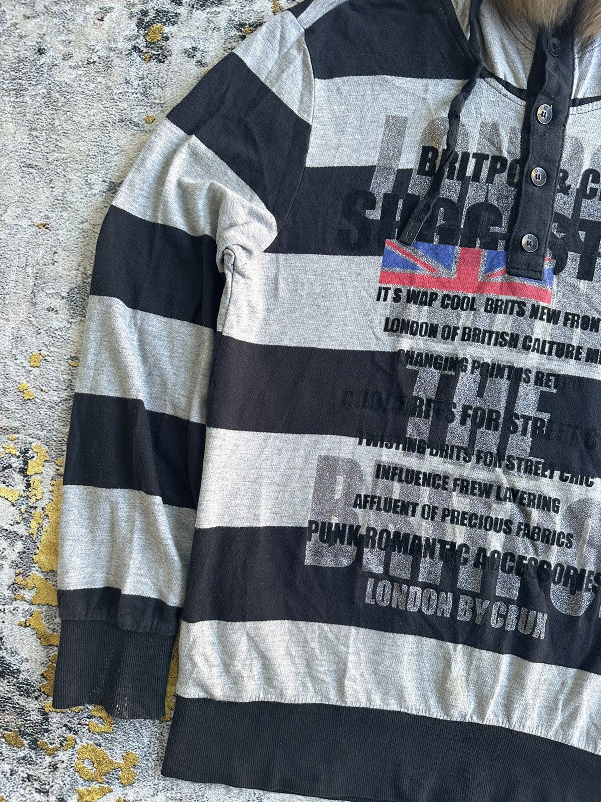 20471120 PUNK ROMANTIC BRITISH FUR STRIPED HOODIE POEM LGB STYLE Size US M / EU 48-50 / 2 - 3 Thumbnail
