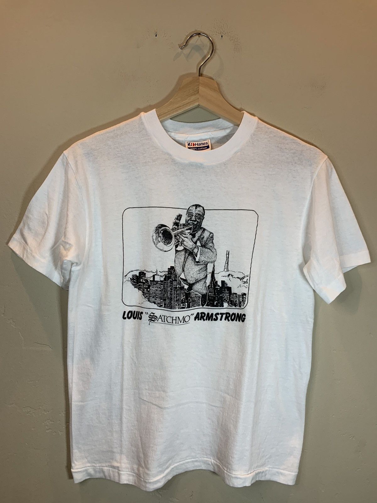 Band Tees × Vintage *RARE* Vintage 80’s Louis Armstrong Satchmo Jazz Art T-Shirt Size US M / EU 48-50 / 2 - 1 Thumbnail