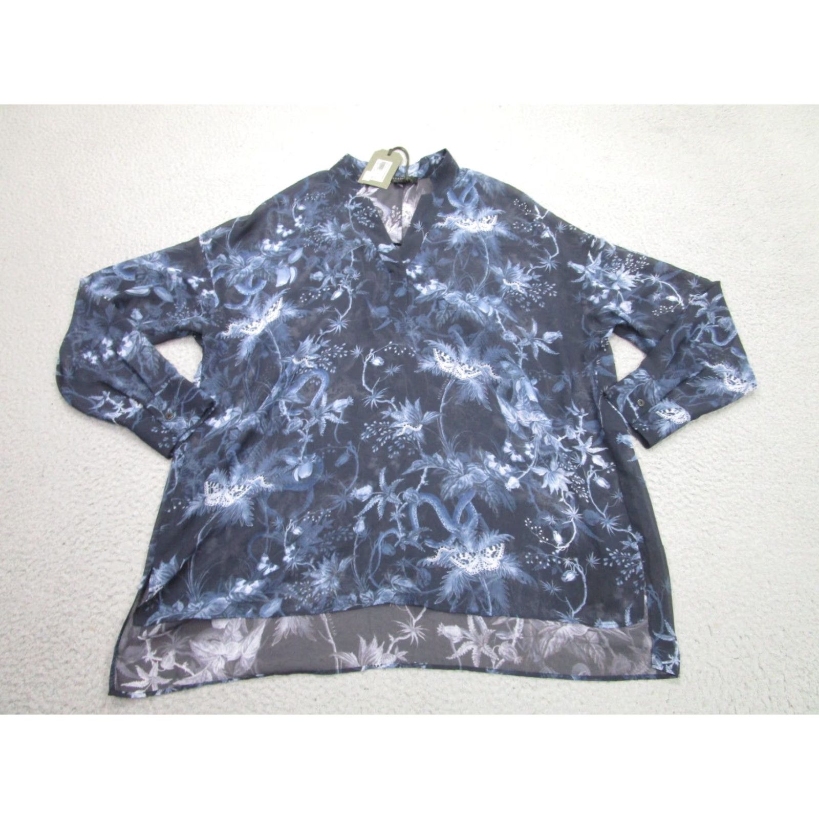 Allsaints AllSaints Shirt Womens M AllOver Flora Sheer Chiffon V-Neck Blue long Sleeve Blouse M Women Size M / US 6-8 / IT 42-44 - 2 Thumbnail