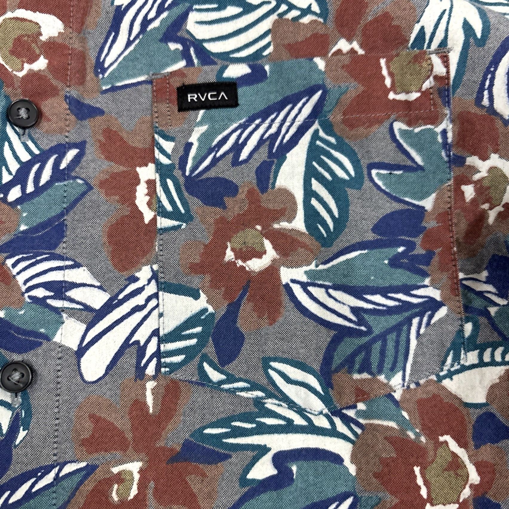 RVCA RVCA PARADISE VALLEY Floral Woven S/S Regular Fit Men's Shirt L Blue Brown Multi Size L Size US L / EU 52-54 / 3 - 3 Thumbnail