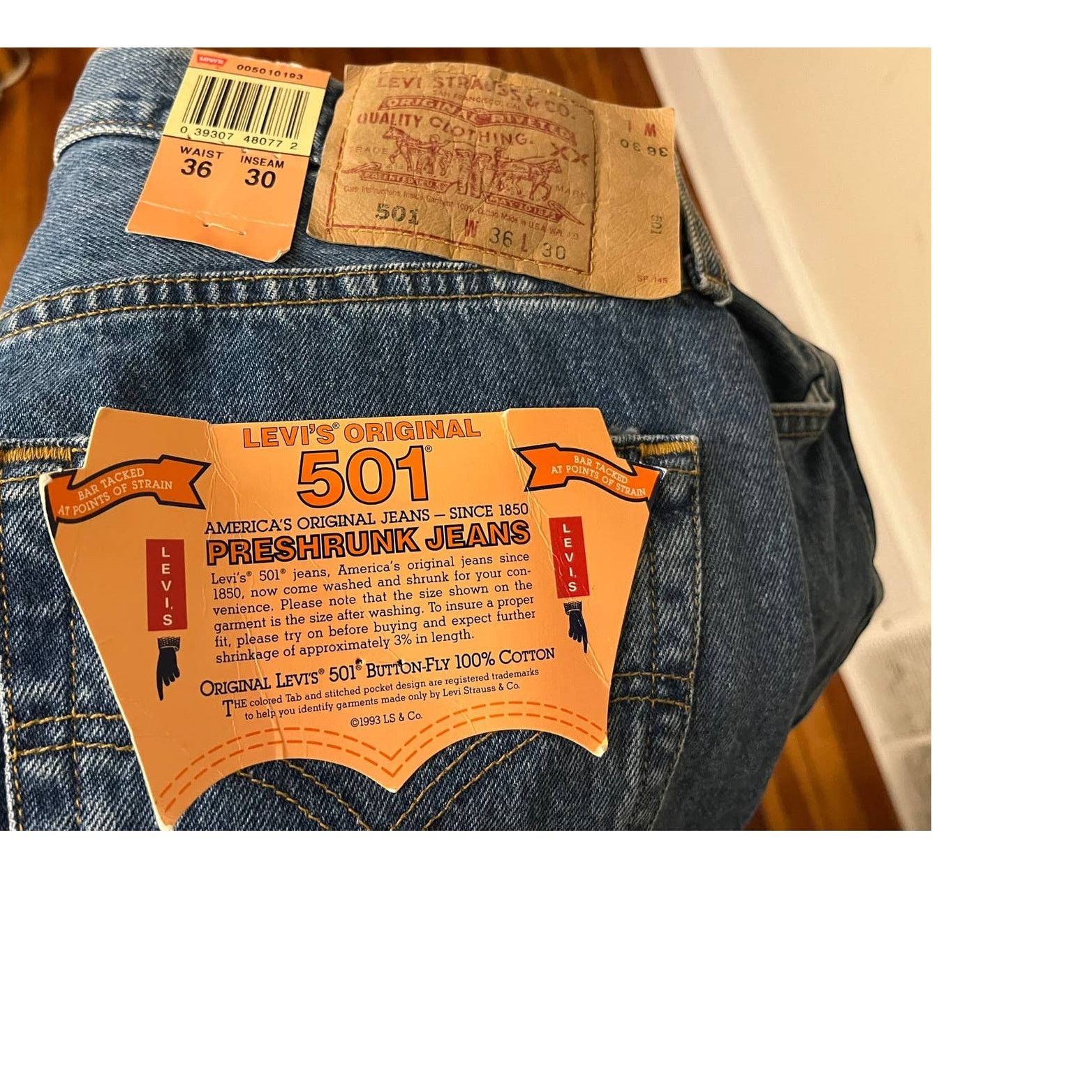 Levi's Levis VTG 1993 501 Preshrunk Jeans Size 36X30 NWT Size US 36 / EU 52 - 6 Thumbnail
