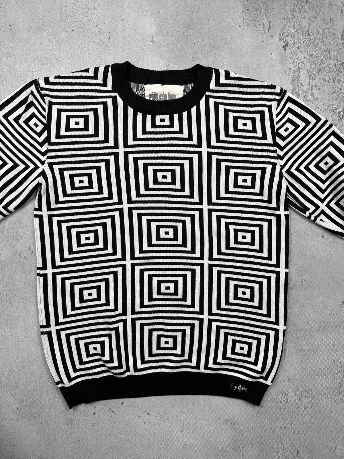 Affliction Piilgrim Men's 1967 Geometric Crew Knit in Black/White y2k Size US L / EU 52-54 / 3 - 2 Thumbnail