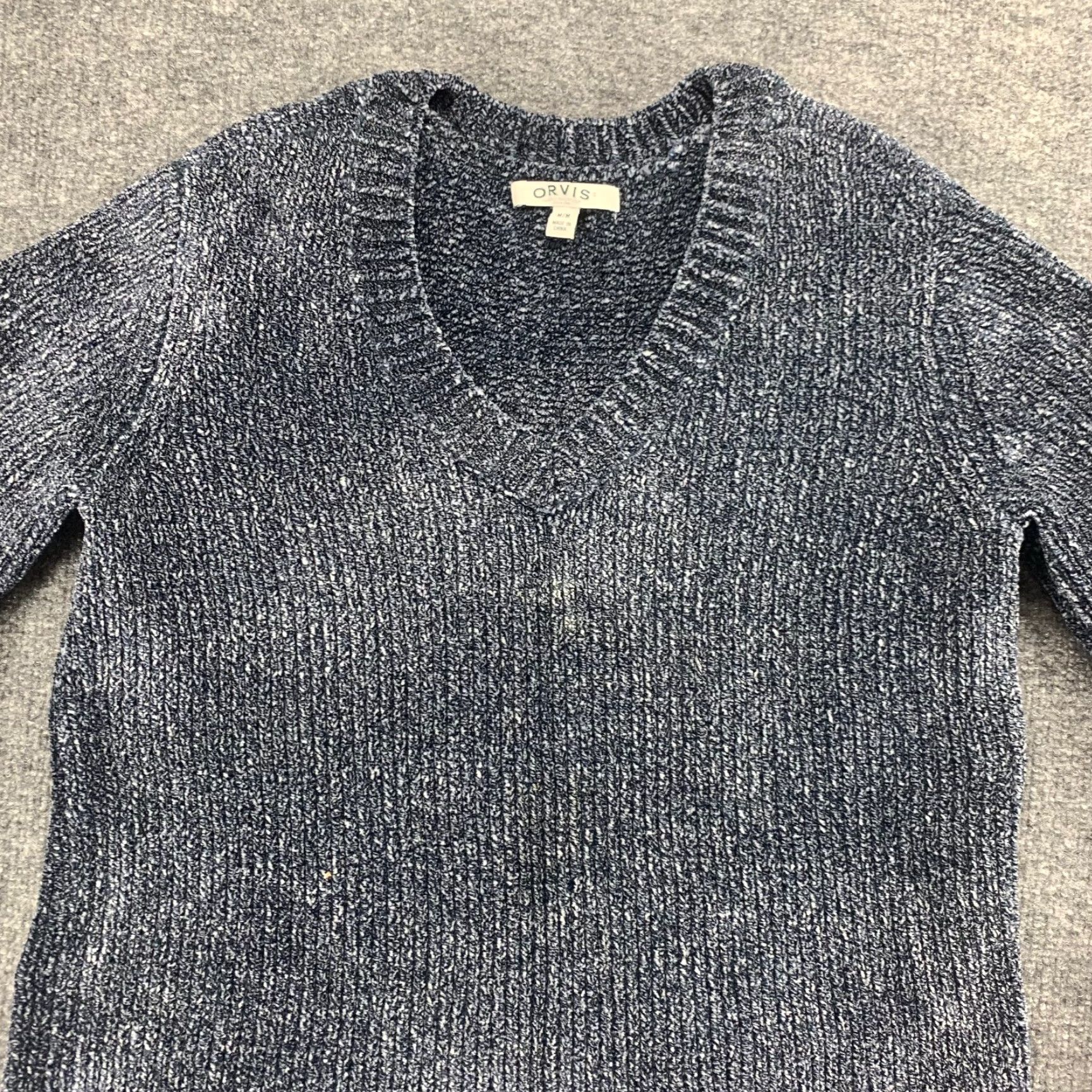 Orvis Orvis Womens Medium Blue Chenille Velvet Soft Pullover Knit V Neck Sweater Size M / US 6-8 / IT 42-44 - 3 Thumbnail