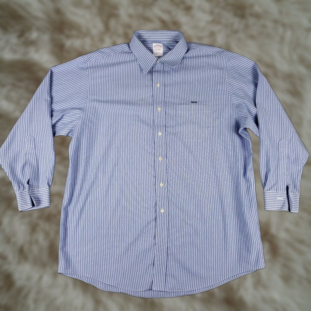 Brooks Brothers Brooks Brothers Dress Shirt Mens Size 17 Blue Striped Long Sleeve Button Up Classic Modern Size 46R - 1 Thumbnail