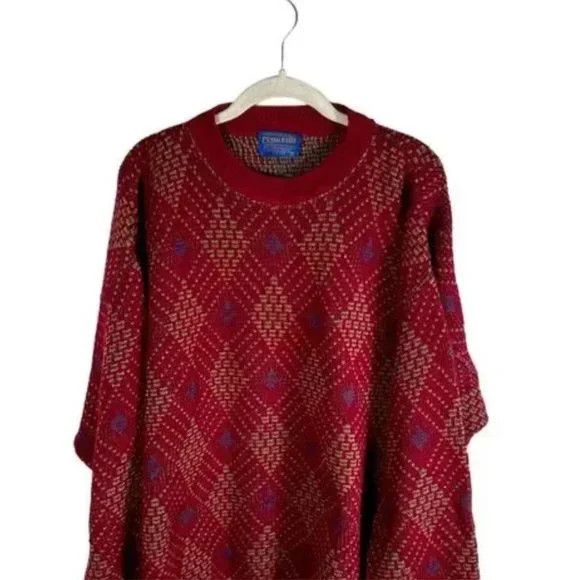 Vintage Pendleton Red Geometric Pattern Virgin Wool Sweater