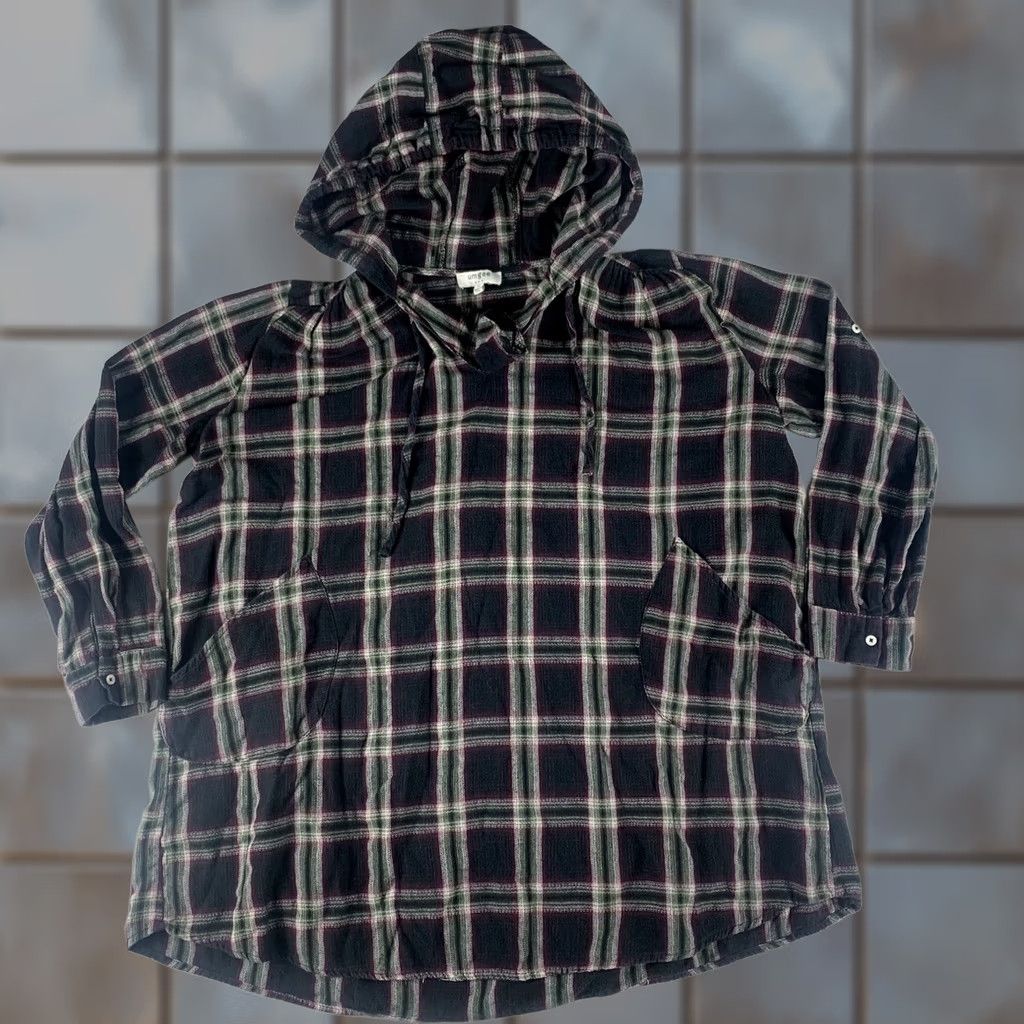 Vintage UMGEE Sweater Hooded Womens Medium Black Burgundy Plaid Cotton Long Sleeve Size M / US 6-8 / IT 42-44 - 1 Thumbnail