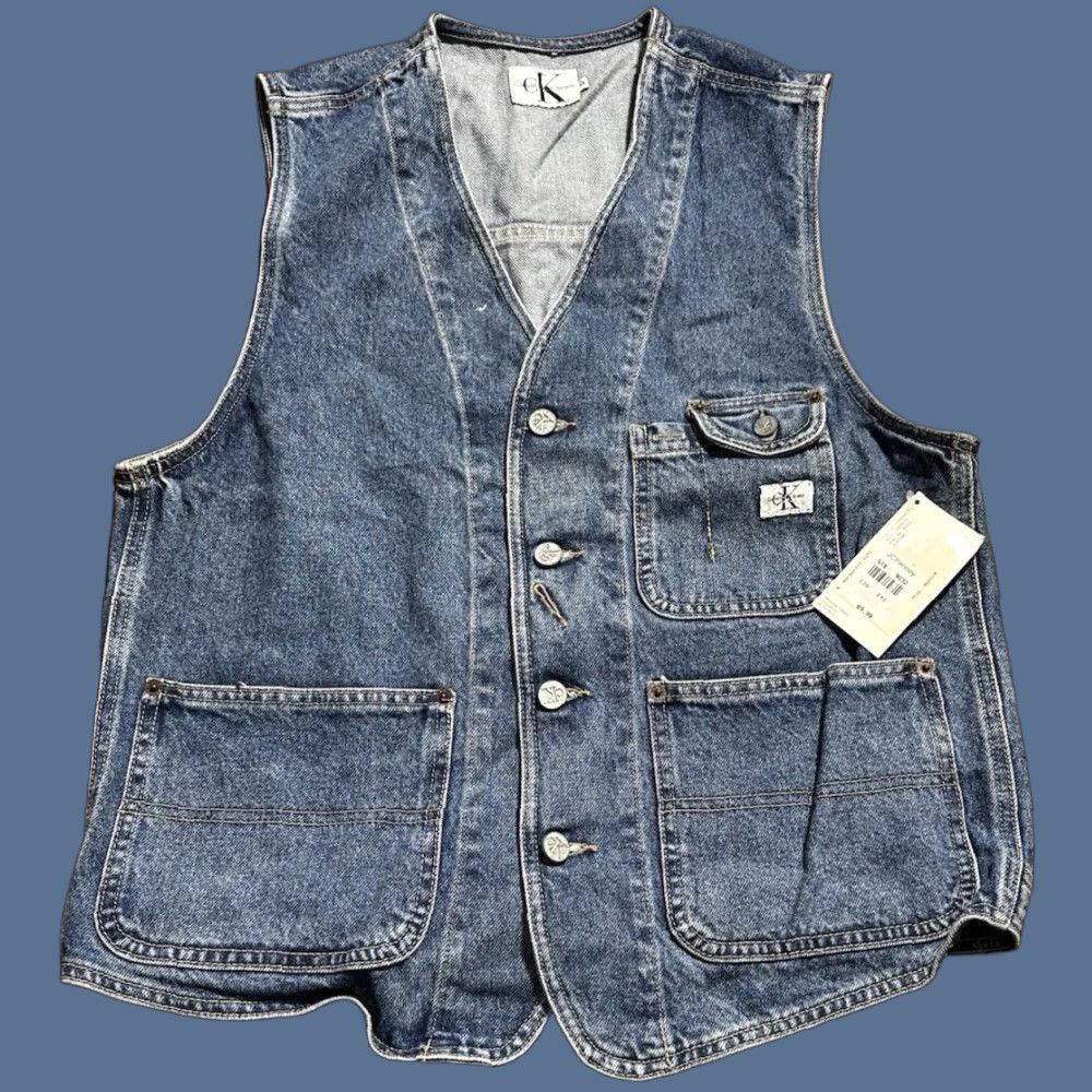 Calvin Klein VINTAGE Calvin Klein Jeans Vest Mens Denim Blue 90s M Regular Short Button NOS USA Made CK Vest Size US 31 - 1 Thumbnail