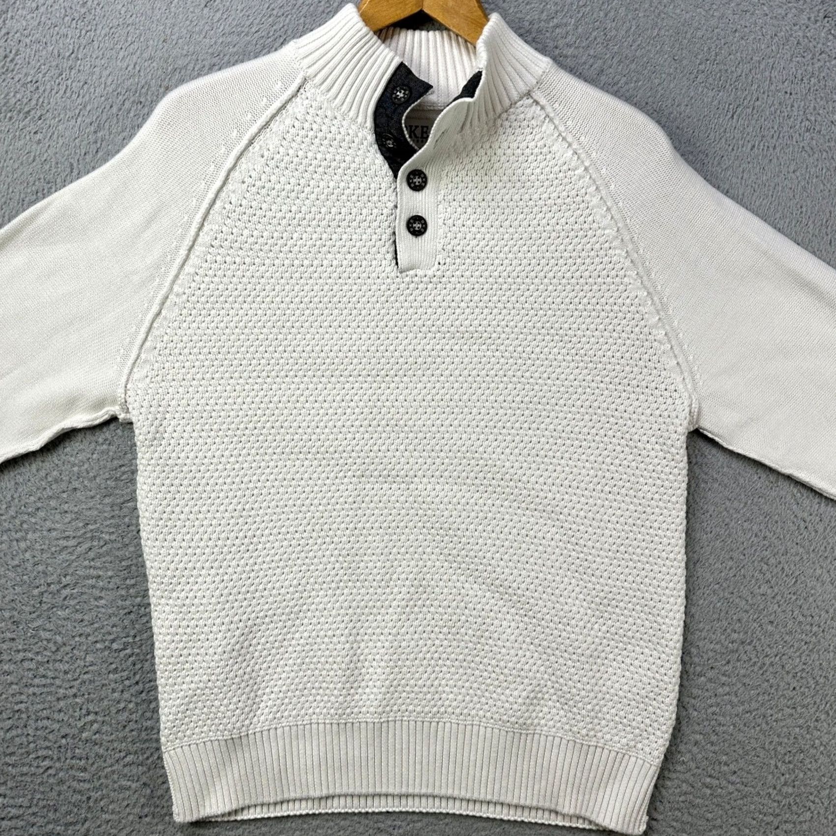 BKE BKE Mens Large Sweater White Textured Knit Button Neck Pullover Long Sleeve Casual Fall Winter EUC Size US L / EU 52-54 / 3 - 3 Thumbnail