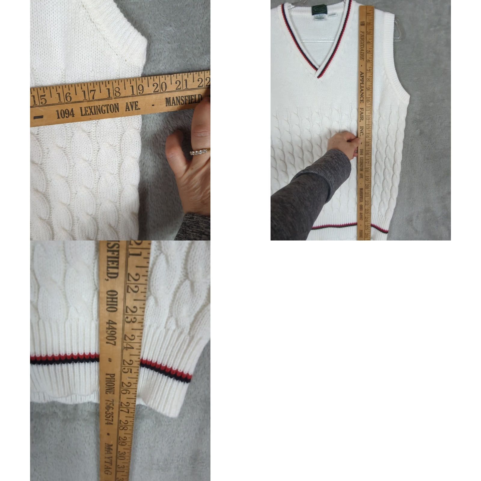 Izod VINTAGE Izod Sweater Vest Mens M V-Neck Cable-Knit White Solid Preppy Size US M / EU 48-50 / 2 - 8 Thumbnail