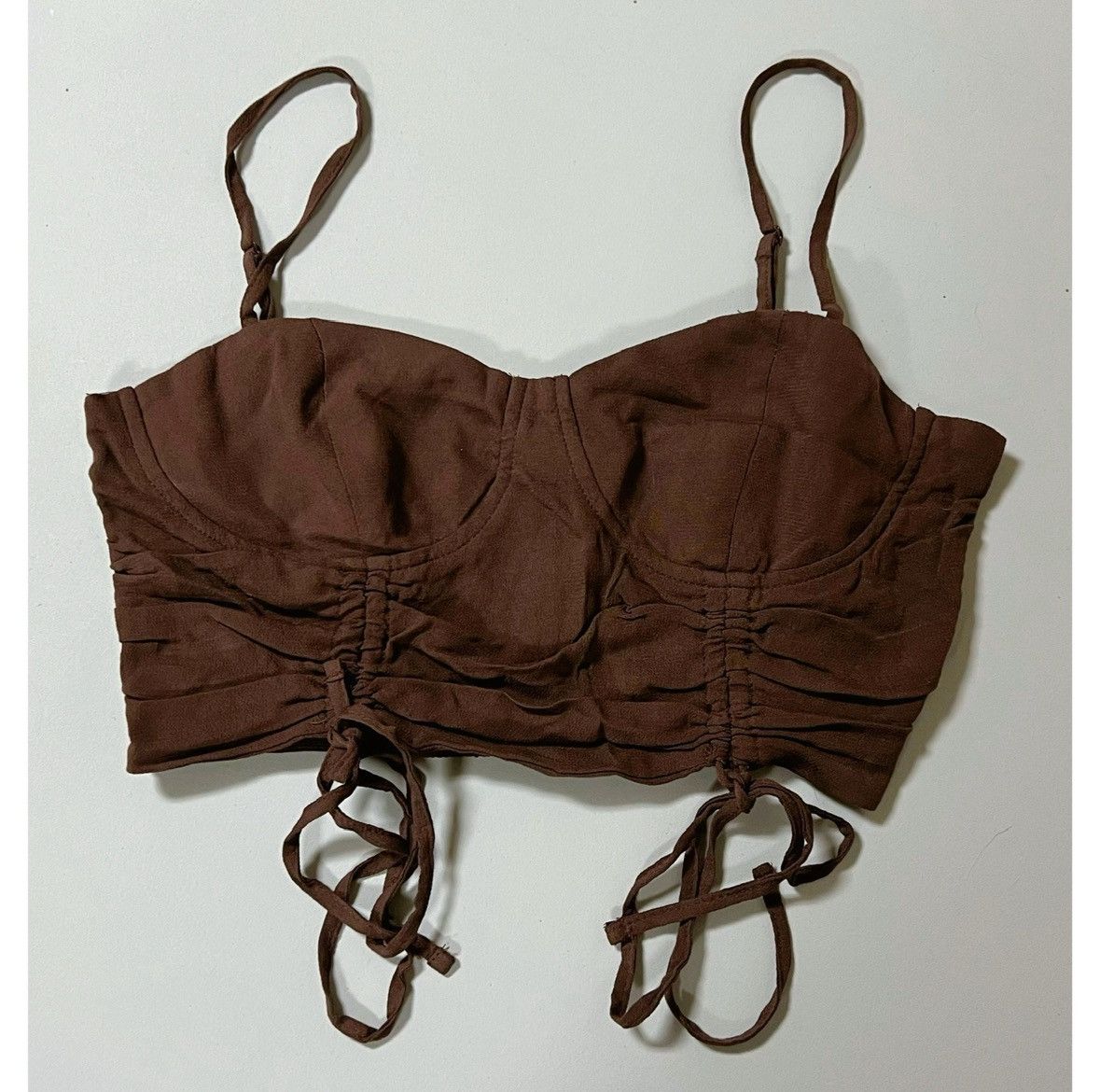 Garage Garage Brown Ruched Ties Tank Crop Top Shirt Blouse XS 🤎✨ Size XS / US 0-2 / IT 36-38 - 2 Thumbnail