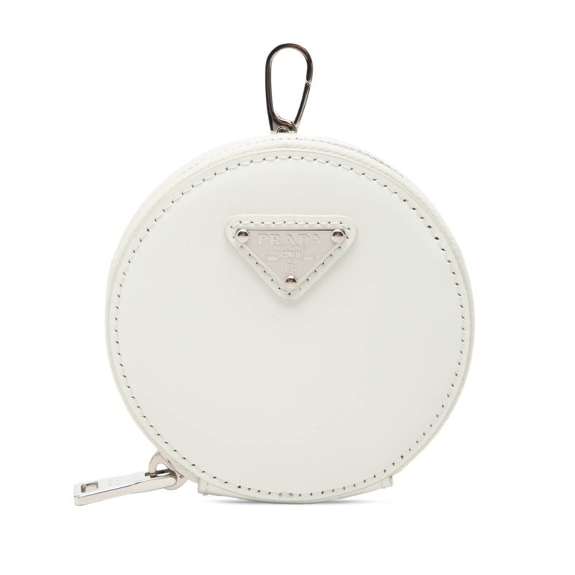 Prada Prada Triangle Logo Wallet/Coin Case Round Pouch Key Charm White Patent Leather Women's PRADA Size ONE SIZE - 1 Thumbnail