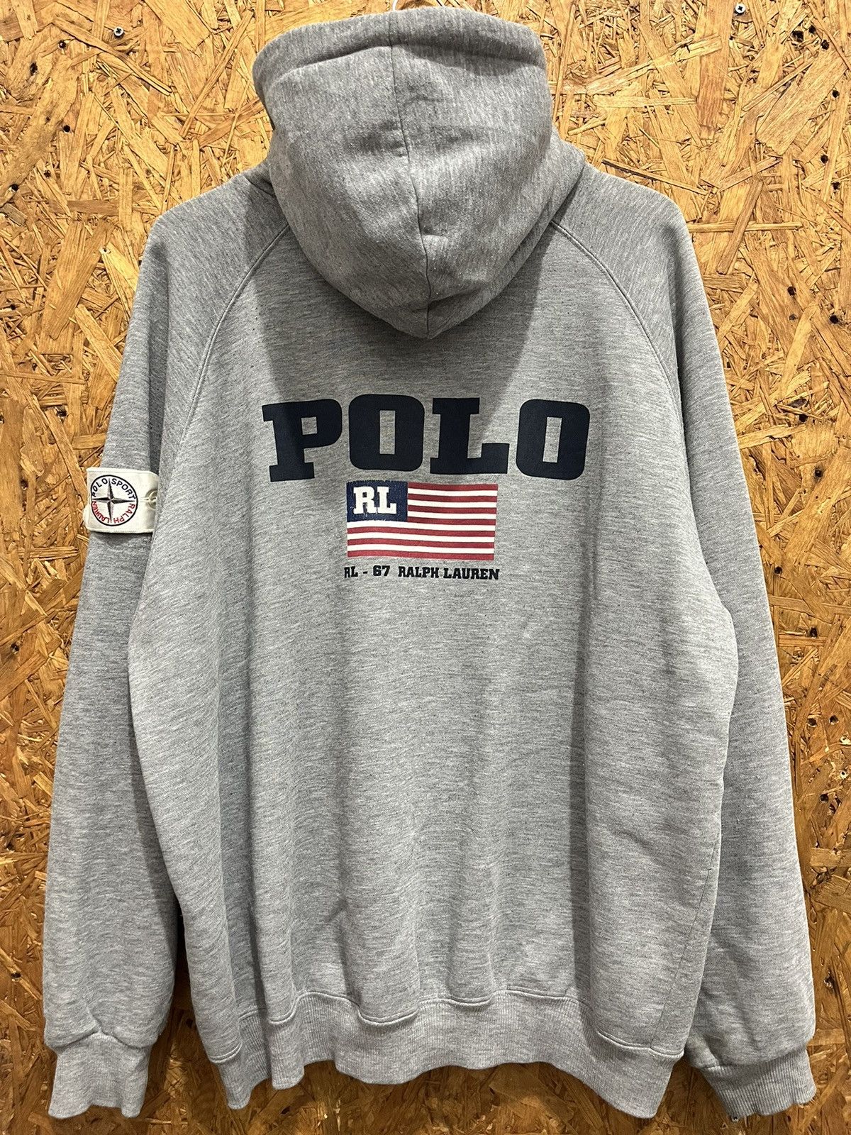 image of Lo Life x Polo Ralph Lauren Polo Sport Rl67 Zip Up Hoodie in Grey, Men's (Size Large)