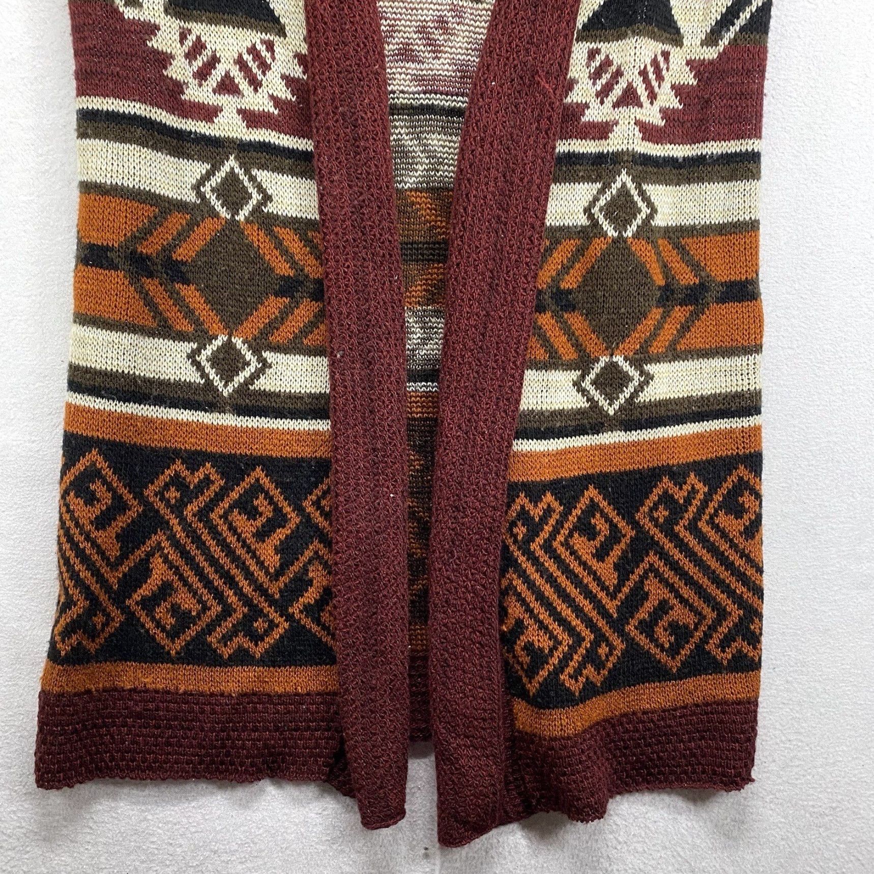 Vintage VINTAGE Daytrip Women's Kimono Vest Duster Coatigan Sleeveless Tribal Geometric Pattern Small Red Orange Casual Summer Spring Fall Women's Size S / US 4 / IT 40 - 4 Thumbnail