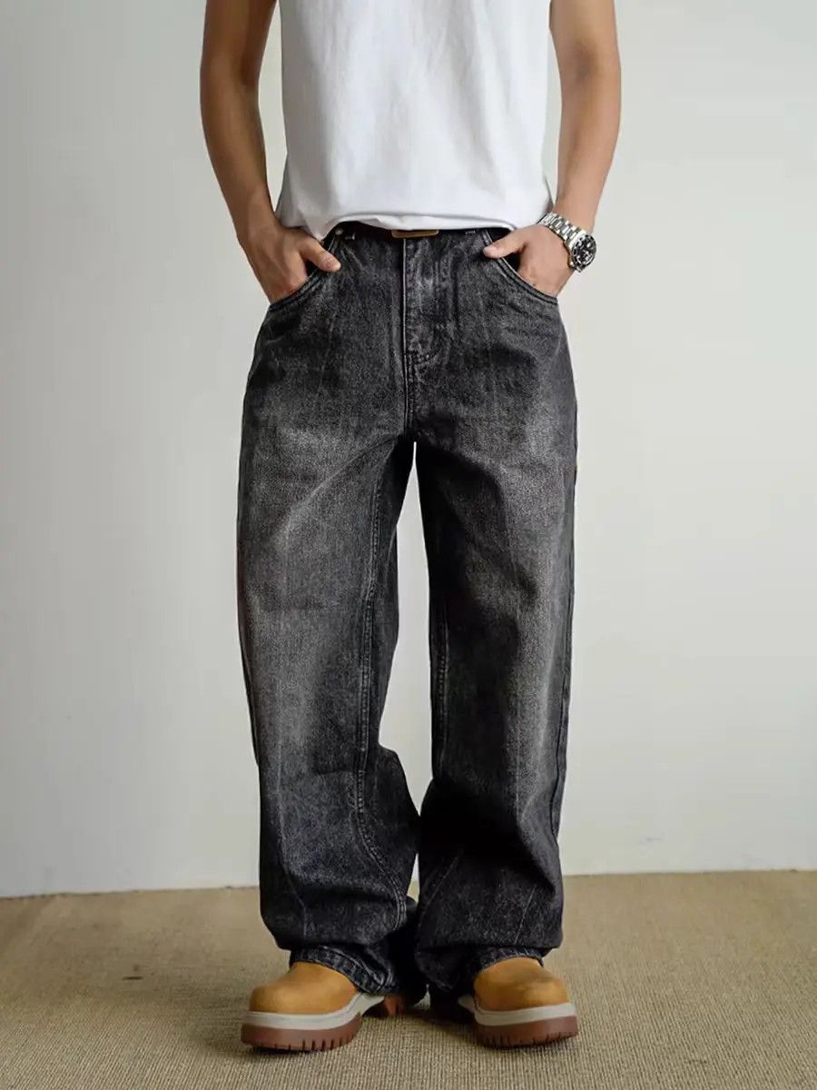 Heavy Wash Aged Vintage Black Jeans