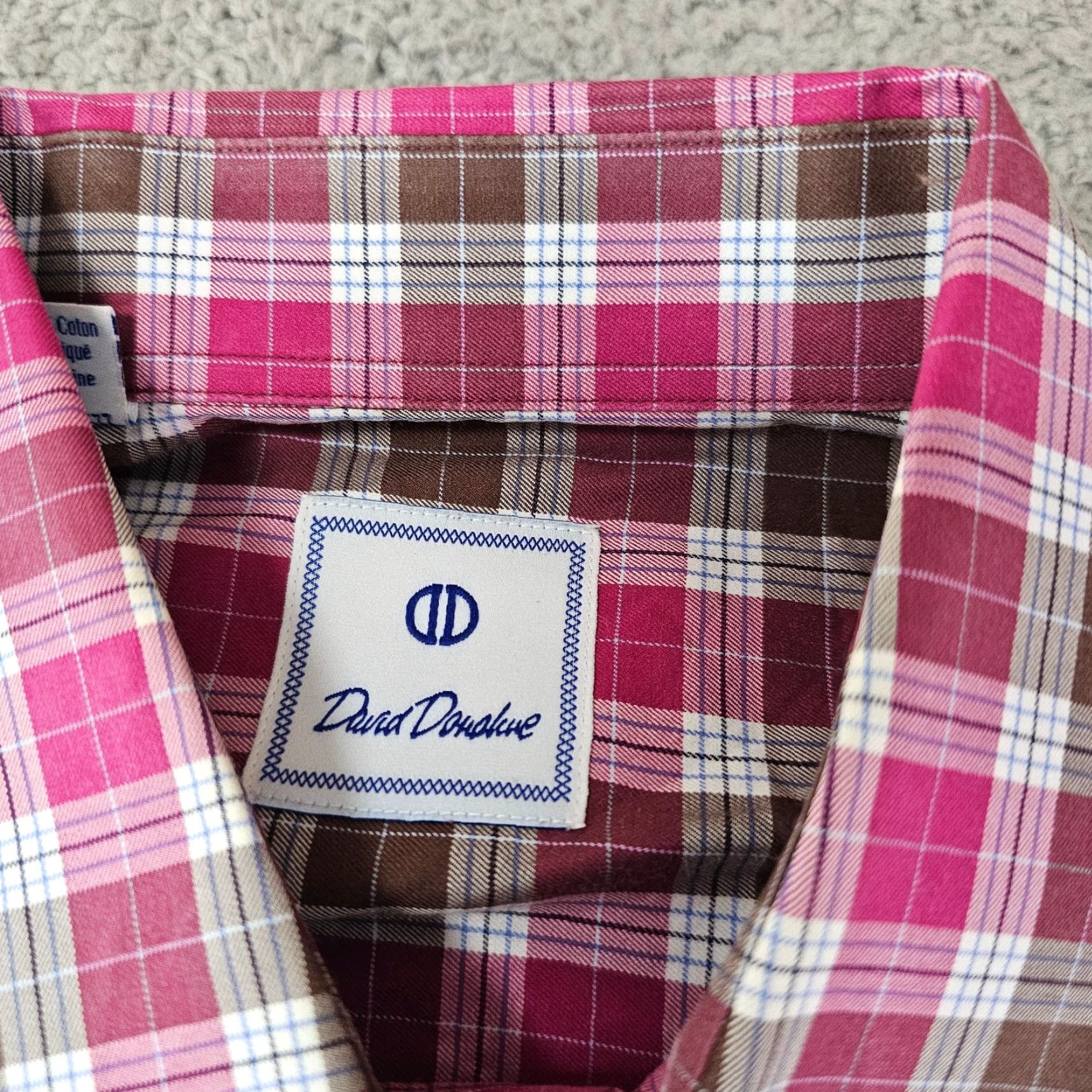 David Donahue David Donahue Dress Shirt Mens Large Pink Brown Check Twill Cotton Long Sleeve Size 42R - 4 Thumbnail