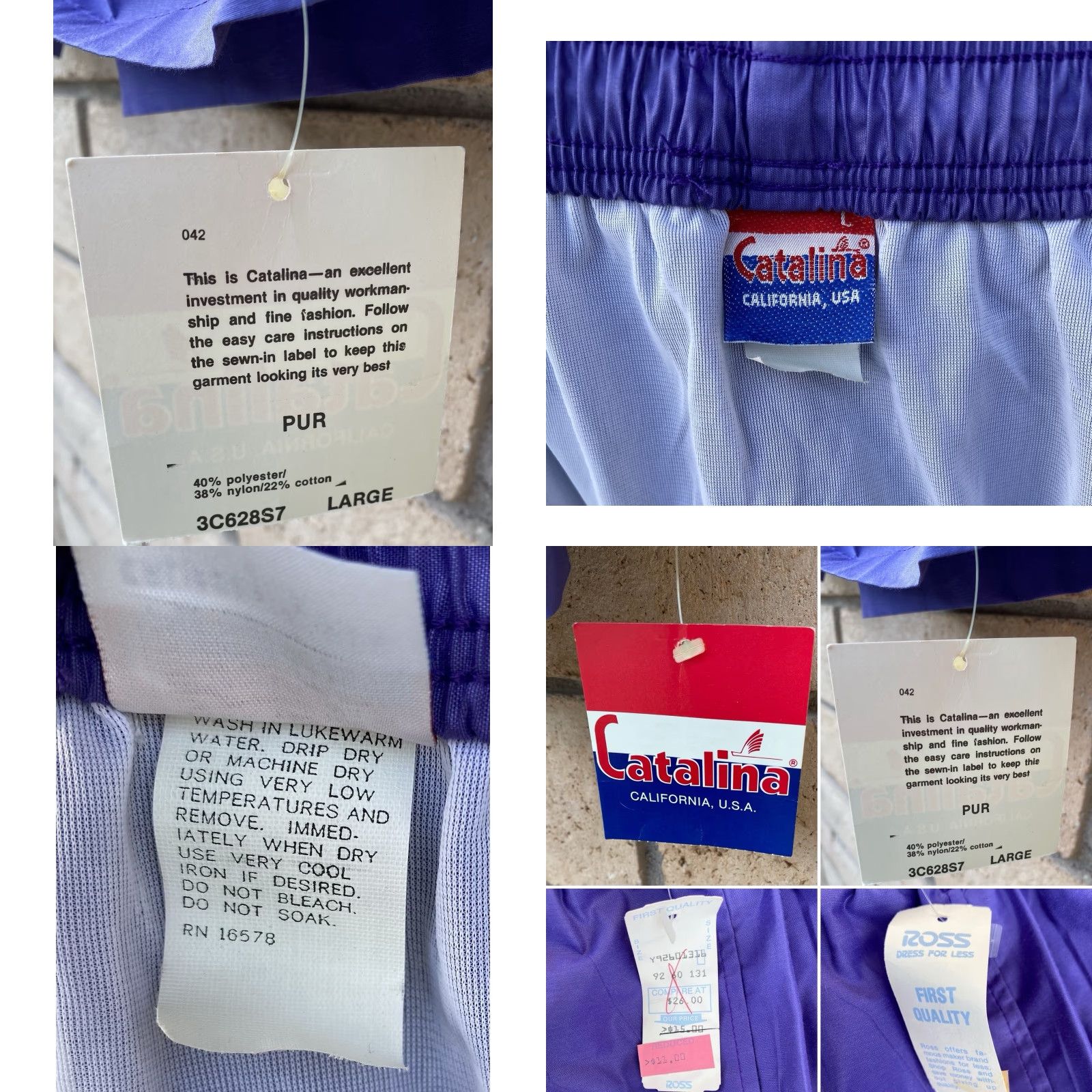 Catalina VINTAGE Catalina Purple Swim Shorts L Mens NOS 80s 90s Blue-Violet Lined Cotton Nylon Polyester Blended Fabric Swim Bottom Set Size US 33 - 8 Thumbnail