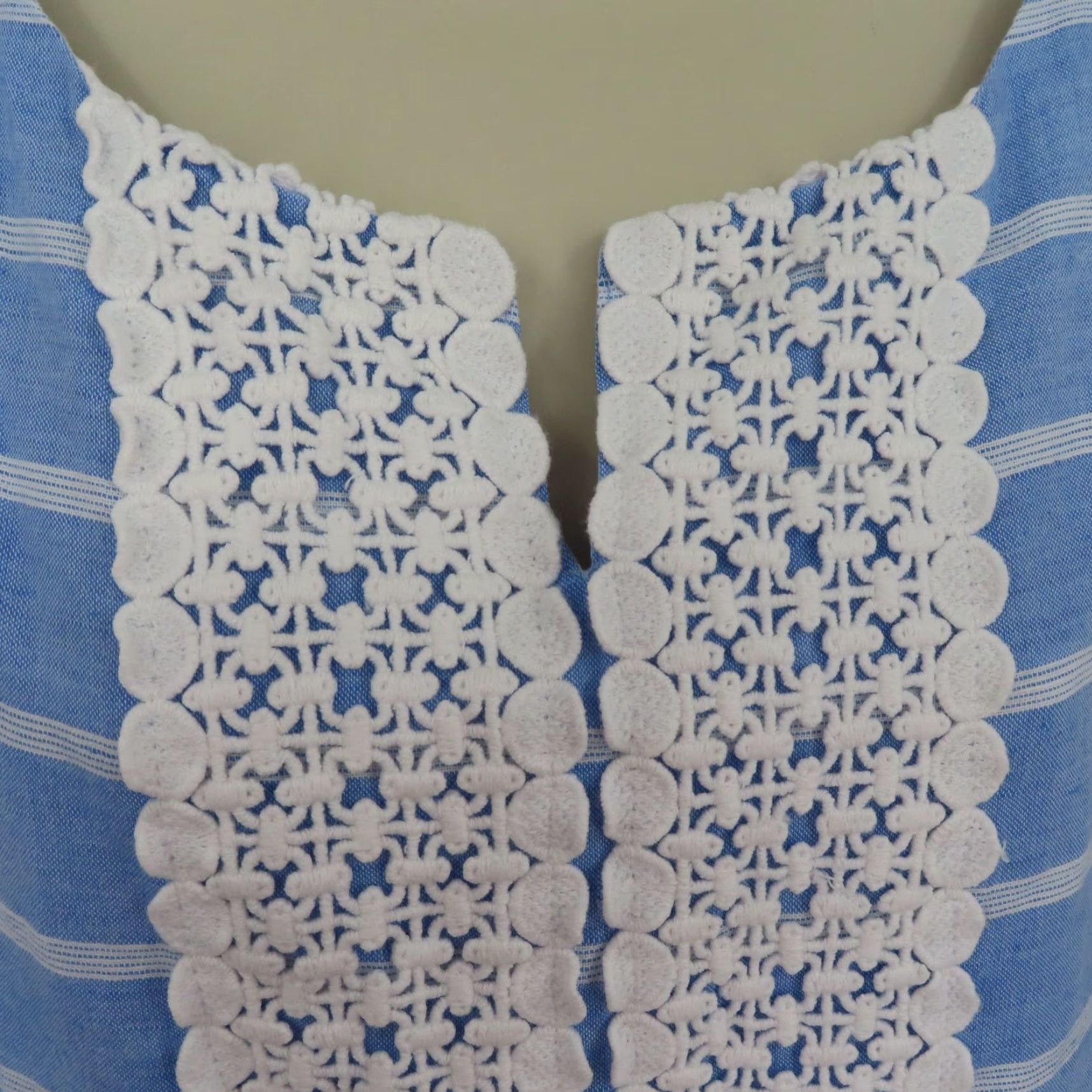 Talbots Talbots Women Dress 8 Blue White Stripe Linen Blend Crochet Tunic Style Sheath Size M / US 6-8 / IT 42-44 - 3 Thumbnail