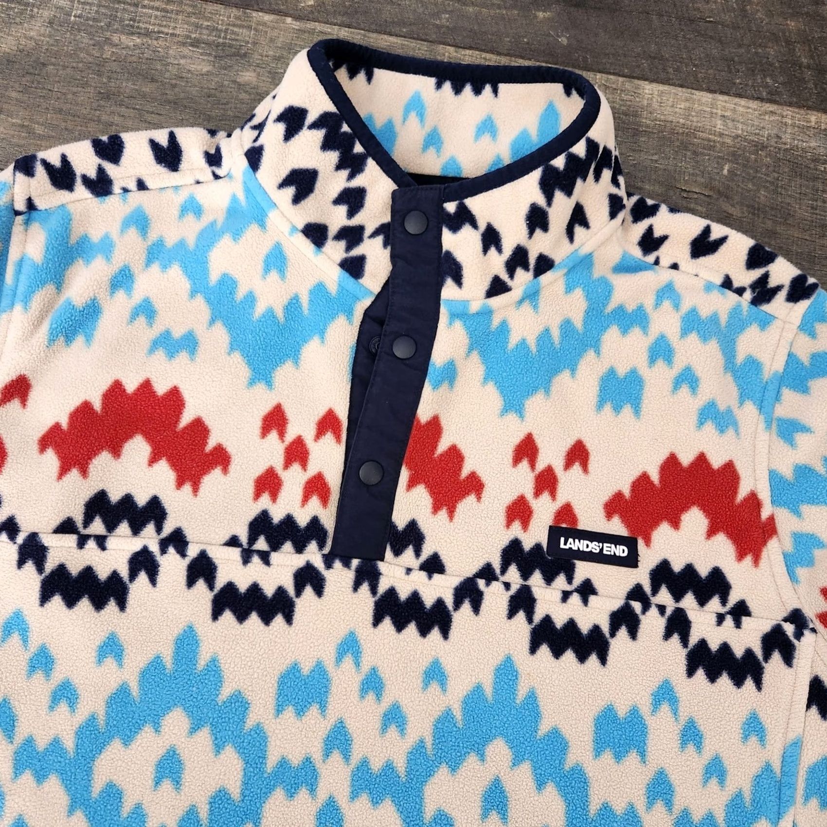 Lands' End Lands' End Fleece Pullover Mens Large Aztec AOP Soft Outdoors Sweater Pullover Multicolor Aztec Theme Mens Regular Size L Size US L / EU 52-54 / 3 - 5 Thumbnail