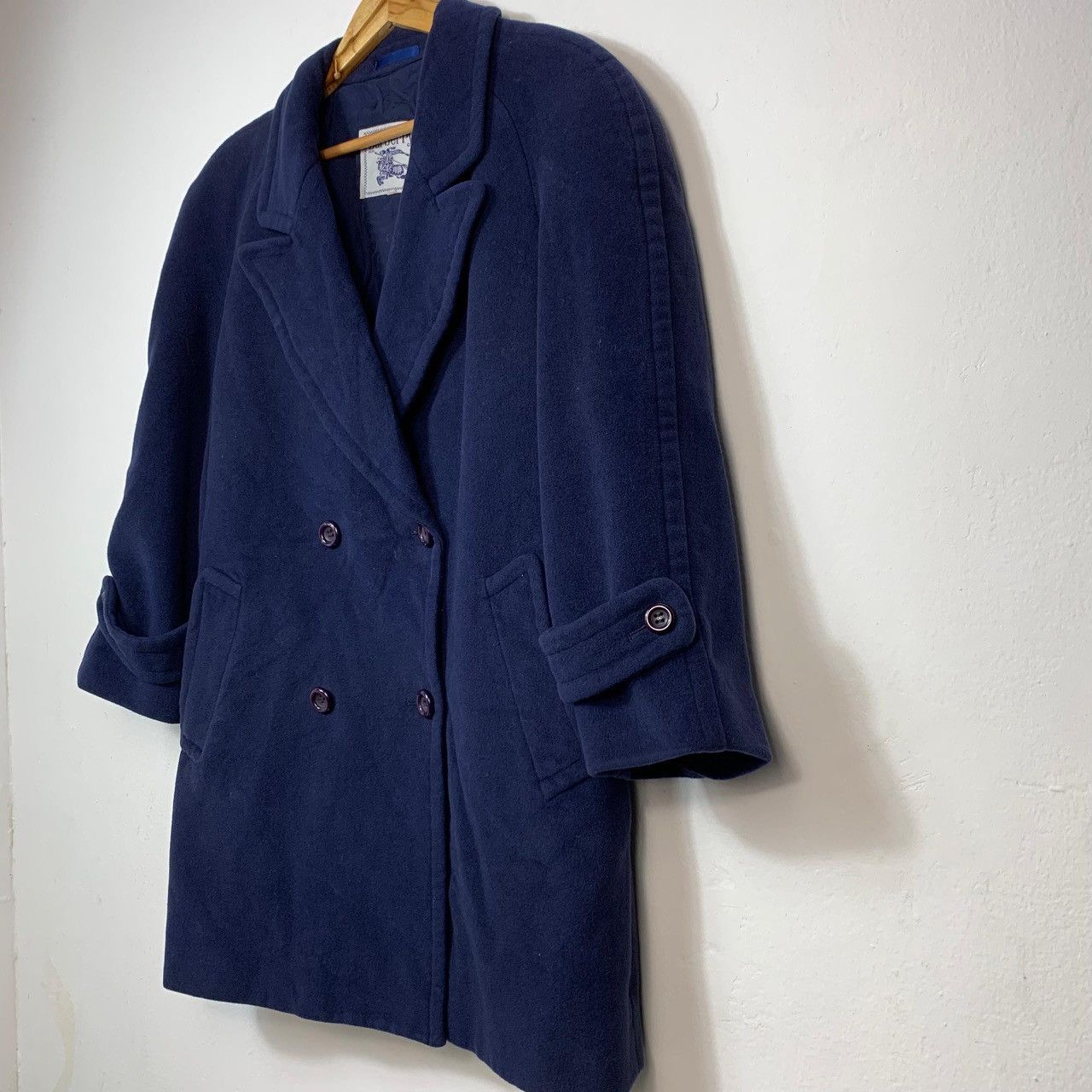 Burberry Vintage Burberrys Navy Blue Wool Double Breasted Coat Size US L / EU 52-54 / 3 - 3 Thumbnail