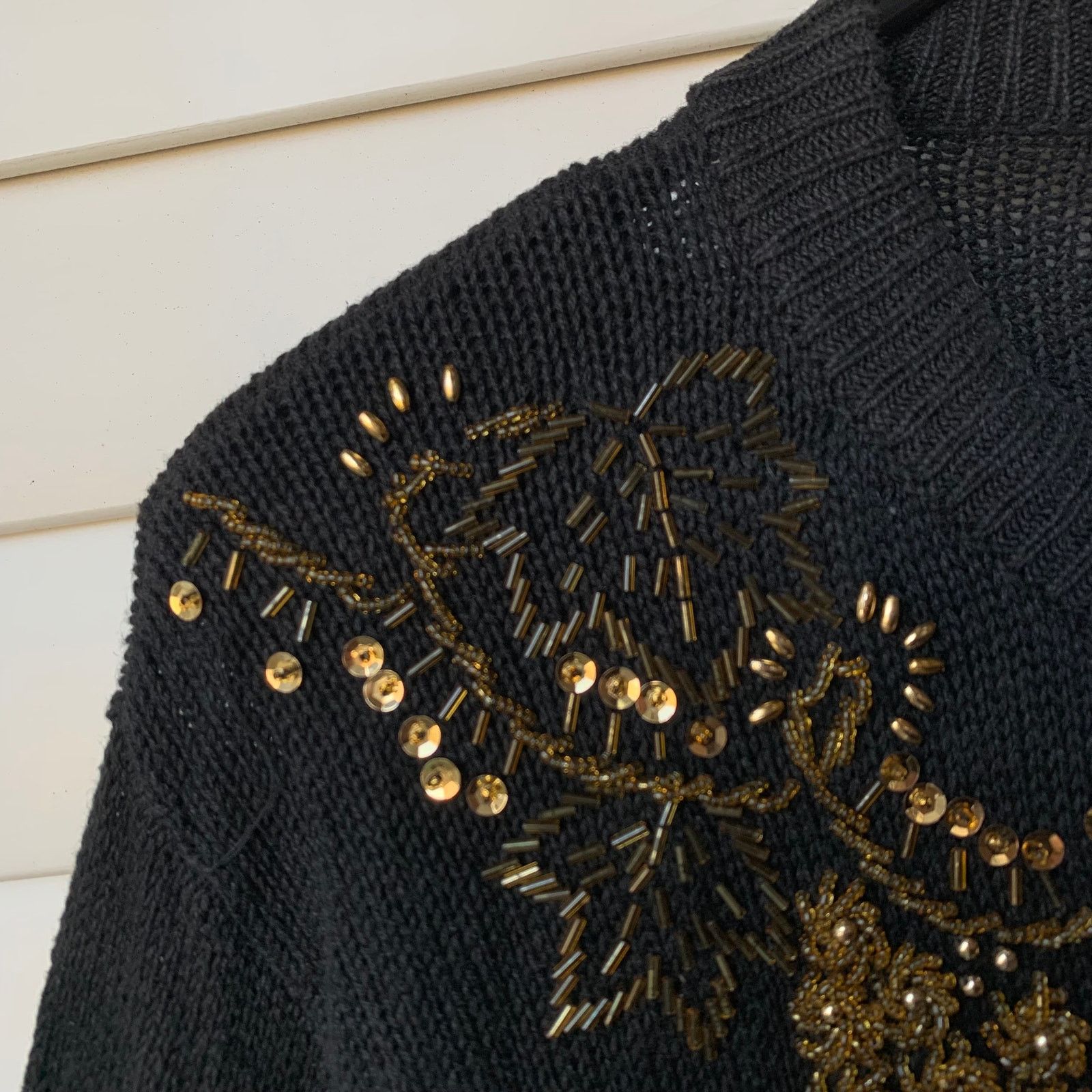 Vintage Vintage Gold Beaded and Sequin Black Cardigan Sweater Medium Size M / US 6-8 / IT 42-44 - 4 Thumbnail
