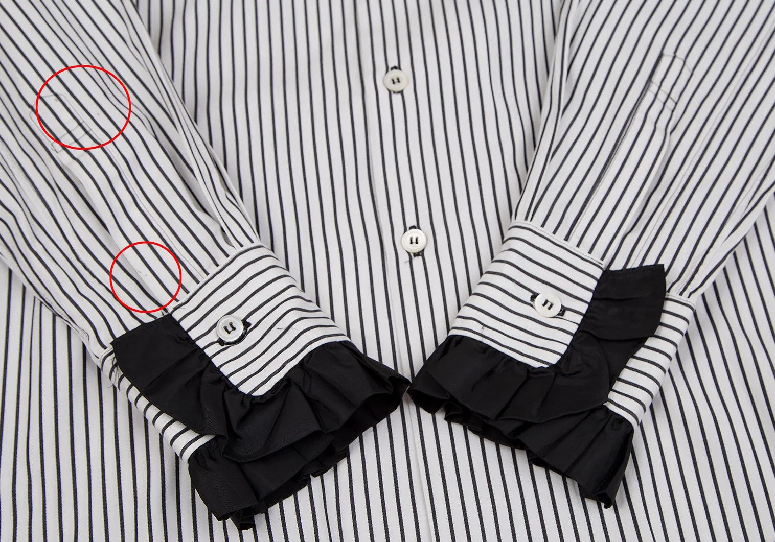 Comme des Garcons Homme Plus Striped Frill Decor Shirt in Black and White, Size XS Size US XS / EU 42 / 0 - 6 Thumbnail