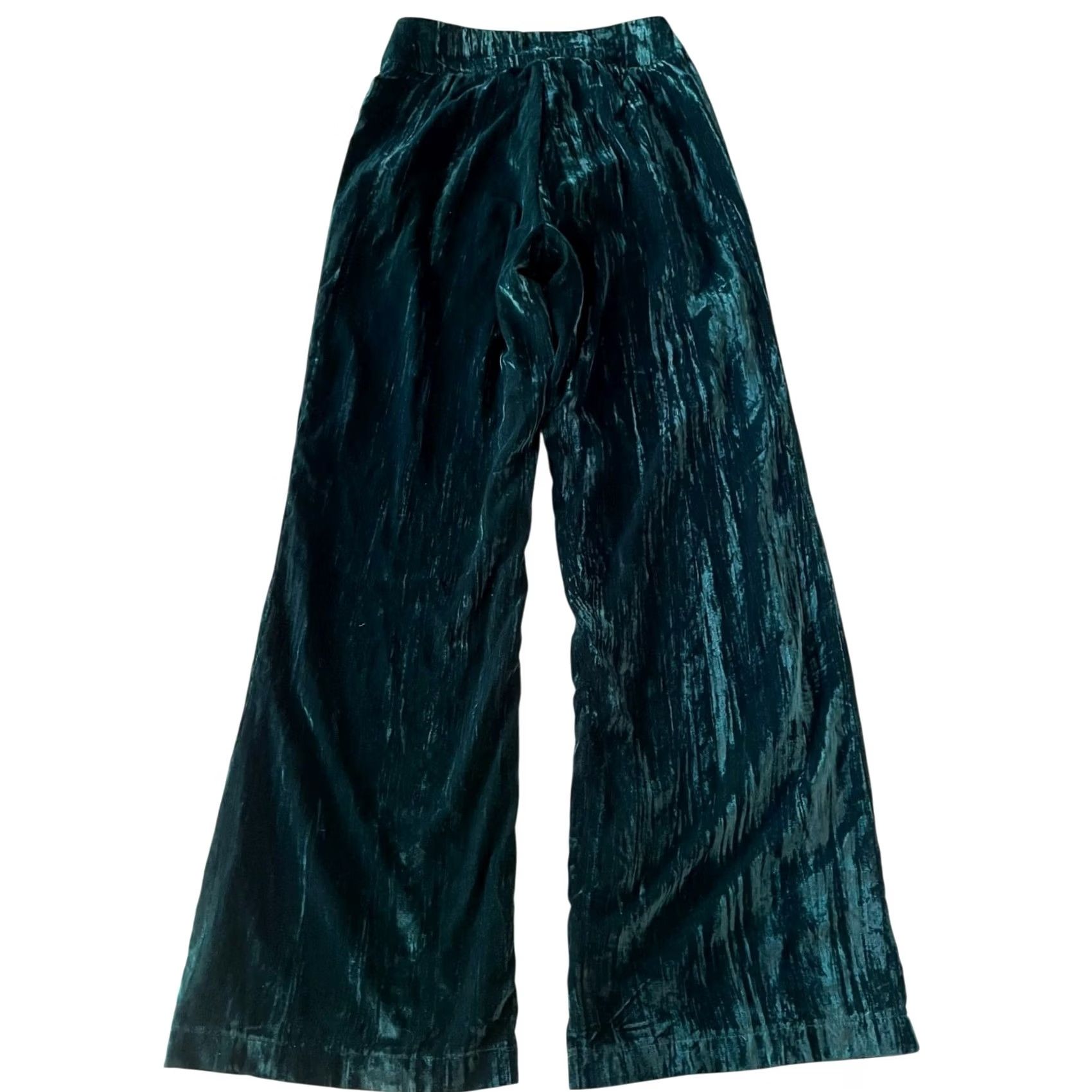 Nasty Gal Nasty Gal Crushed Velvet Pants Wide Leg High Waisted Emerald Green Women’s Sz 4 Size 27" / US 4 / IT 40 - 5 Thumbnail
