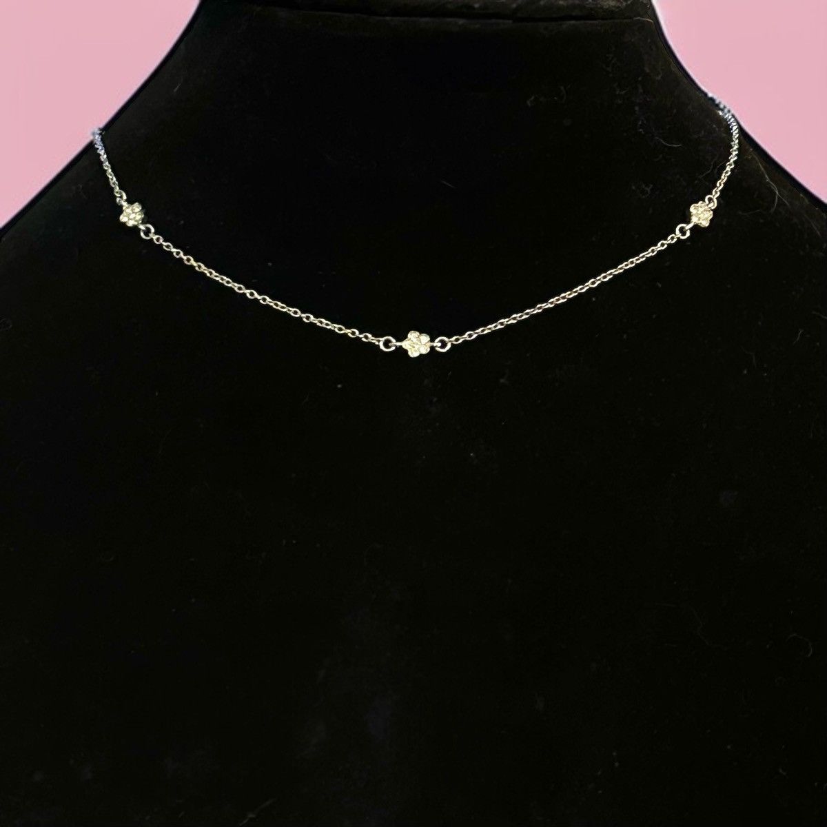 Vintage Vintage silver tone dainty station crystal flowers necklace Size ONE SIZE - 1 Thumbnail