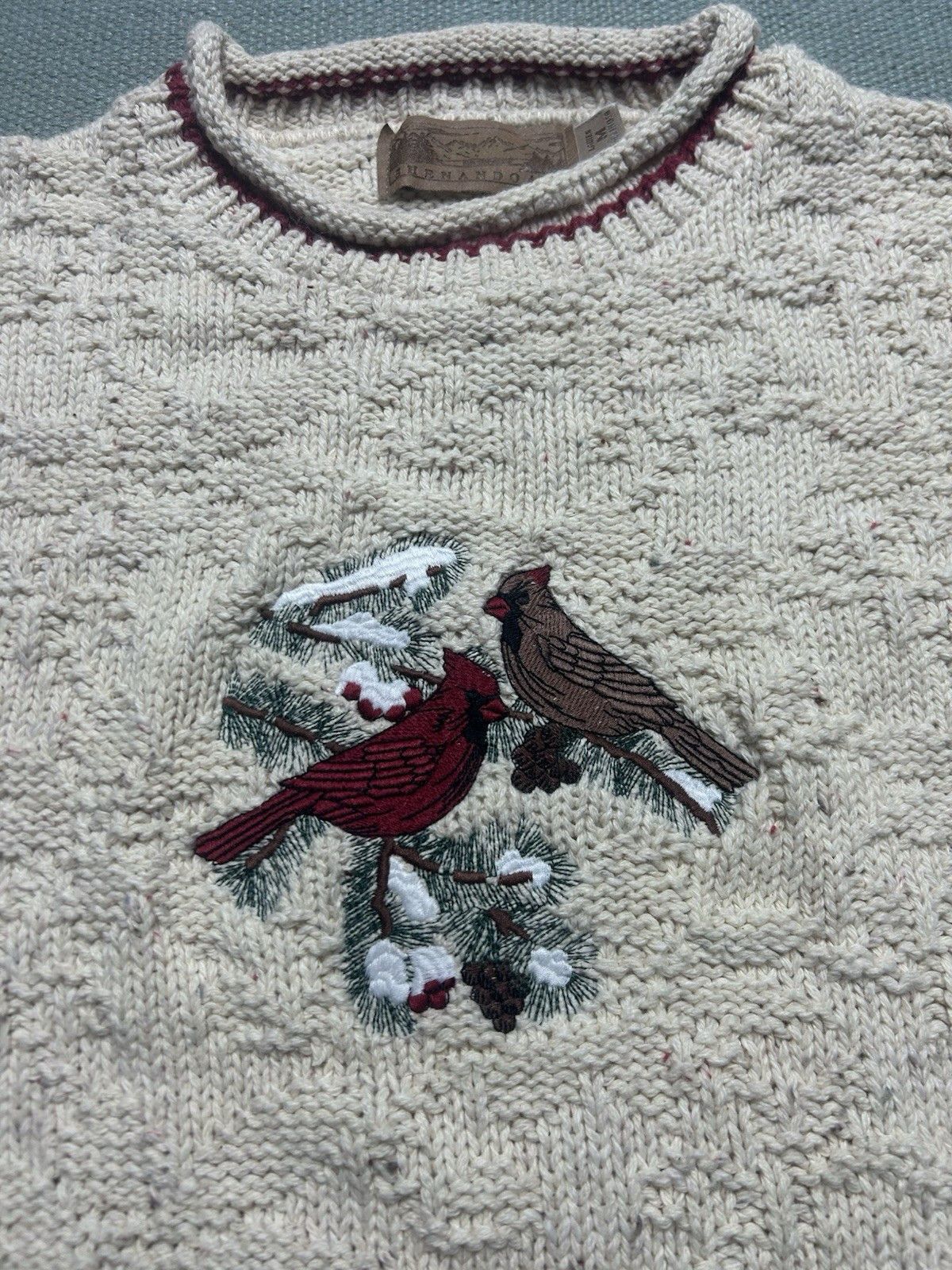 Vintage Vtg cotton knit sweater Shenandoah cardinal bird embroider M Size M / US 6-8 / IT 42-44 - 3 Thumbnail
