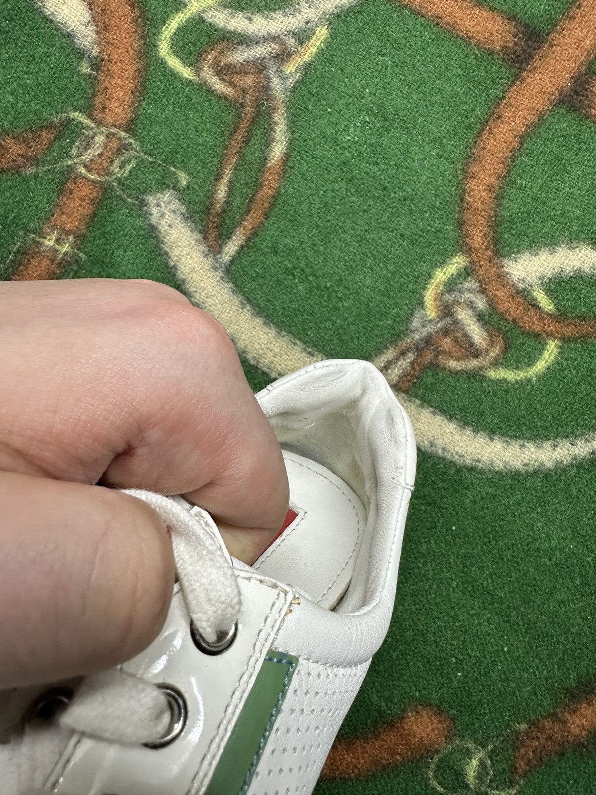 Prada Prada Milano White Green Perforated Leather Sneakers 36,5 Size US 6.5 / IT 36.5 - 11 Thumbnail