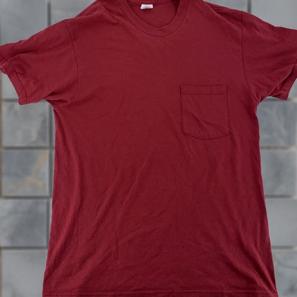 Fruit Of The Loom Fruit of the Loom Shirt Mens M Red Pocket Tee Cotton Blend Polyester Crew Neck Short Sleeve Solid Vintage: No Size US M / EU 48-50 / 2 - 1 Thumbnail
