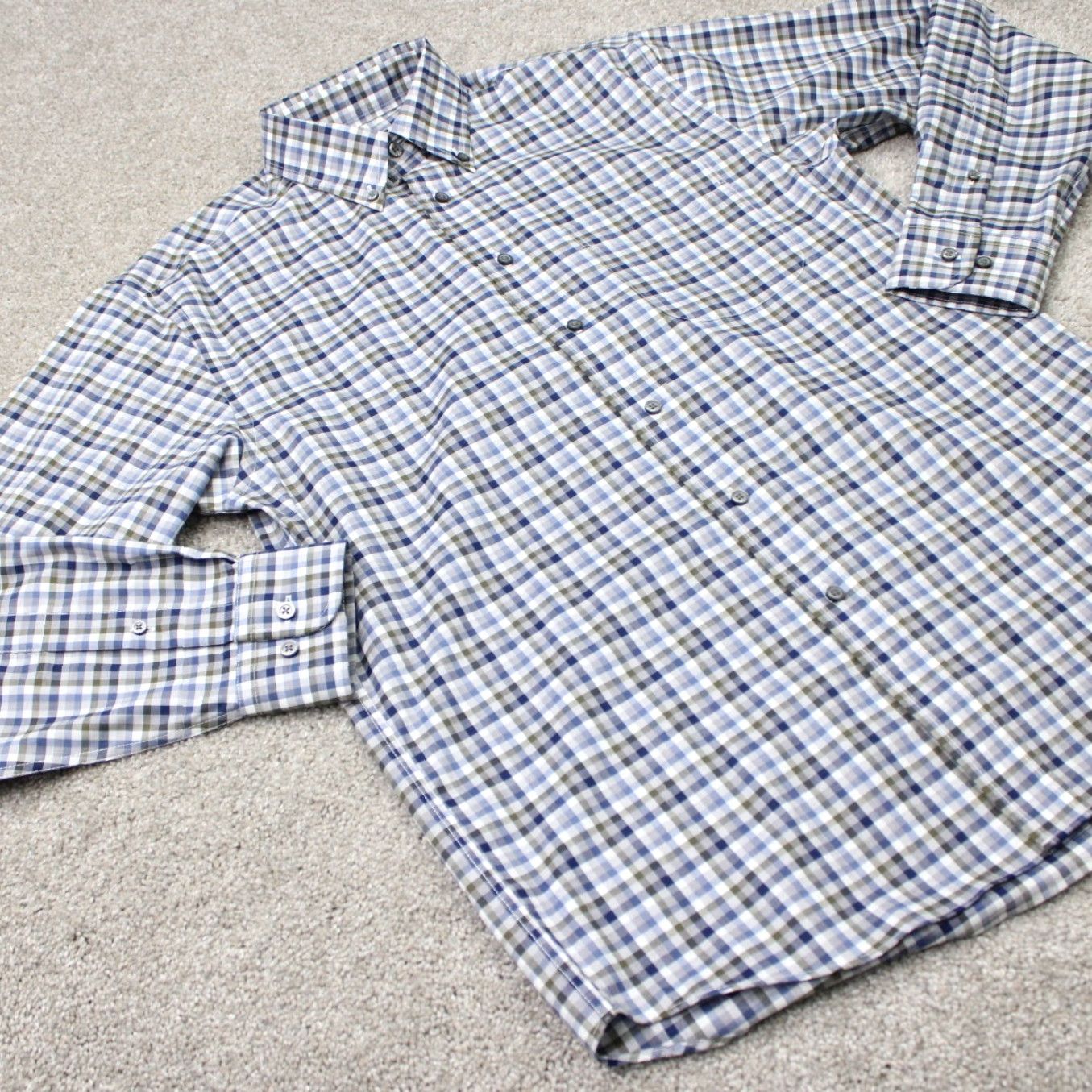Jos. A. Bank Jos. A. Bank Shirt Mens Small Blue/Green Traveler Traditional Fit Cotton L/S Size US S / EU 44-46 / 1 - 5 Thumbnail