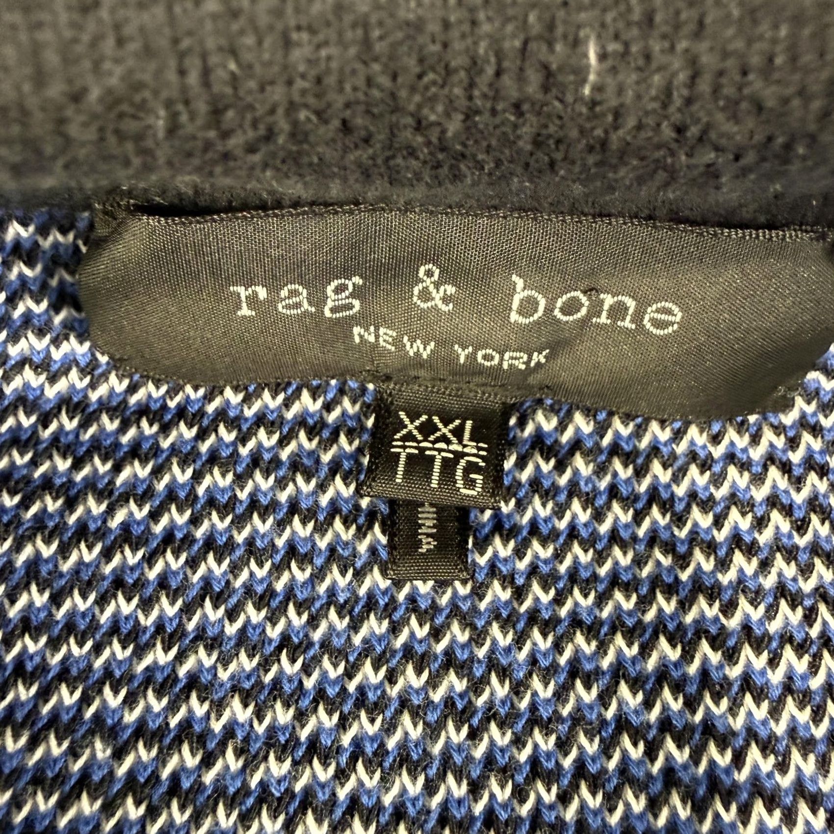 Rag & Bone rag & bone Shirt Mens 2XL Blue Polo Black Knit Stripe Heavyweight Stretch Size US XXL / EU 58 / 5 - 5 Thumbnail