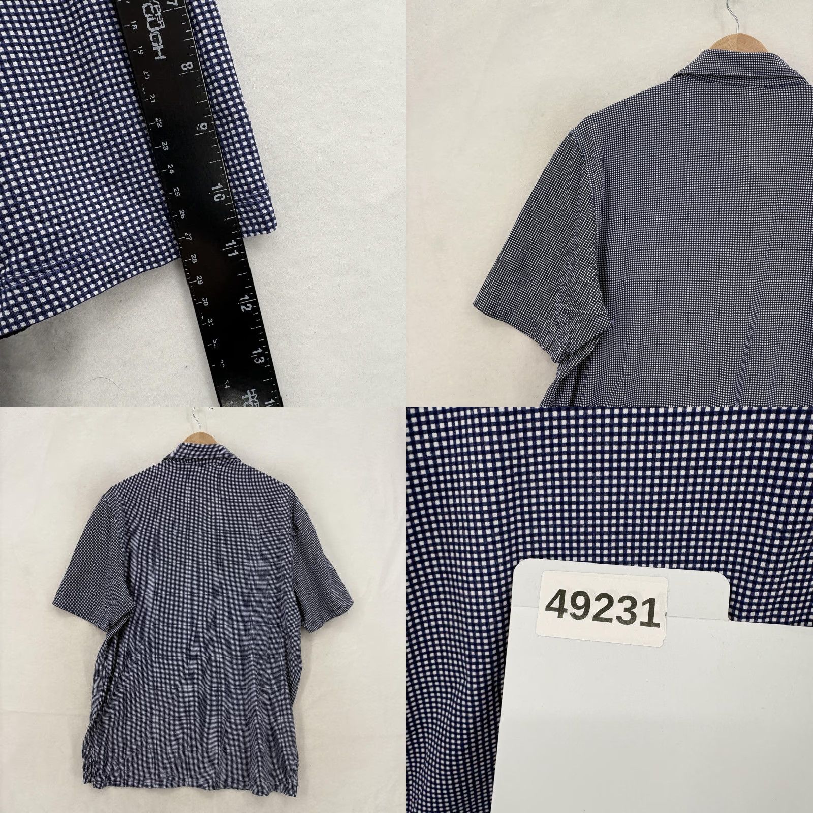 Vintage IBKUL Polo Shirt Mens L Blue Check UPF 50+ Golf Performance Quick Dry Travel Shirt Size US L / EU 52-54 / 3 - 8 Thumbnail