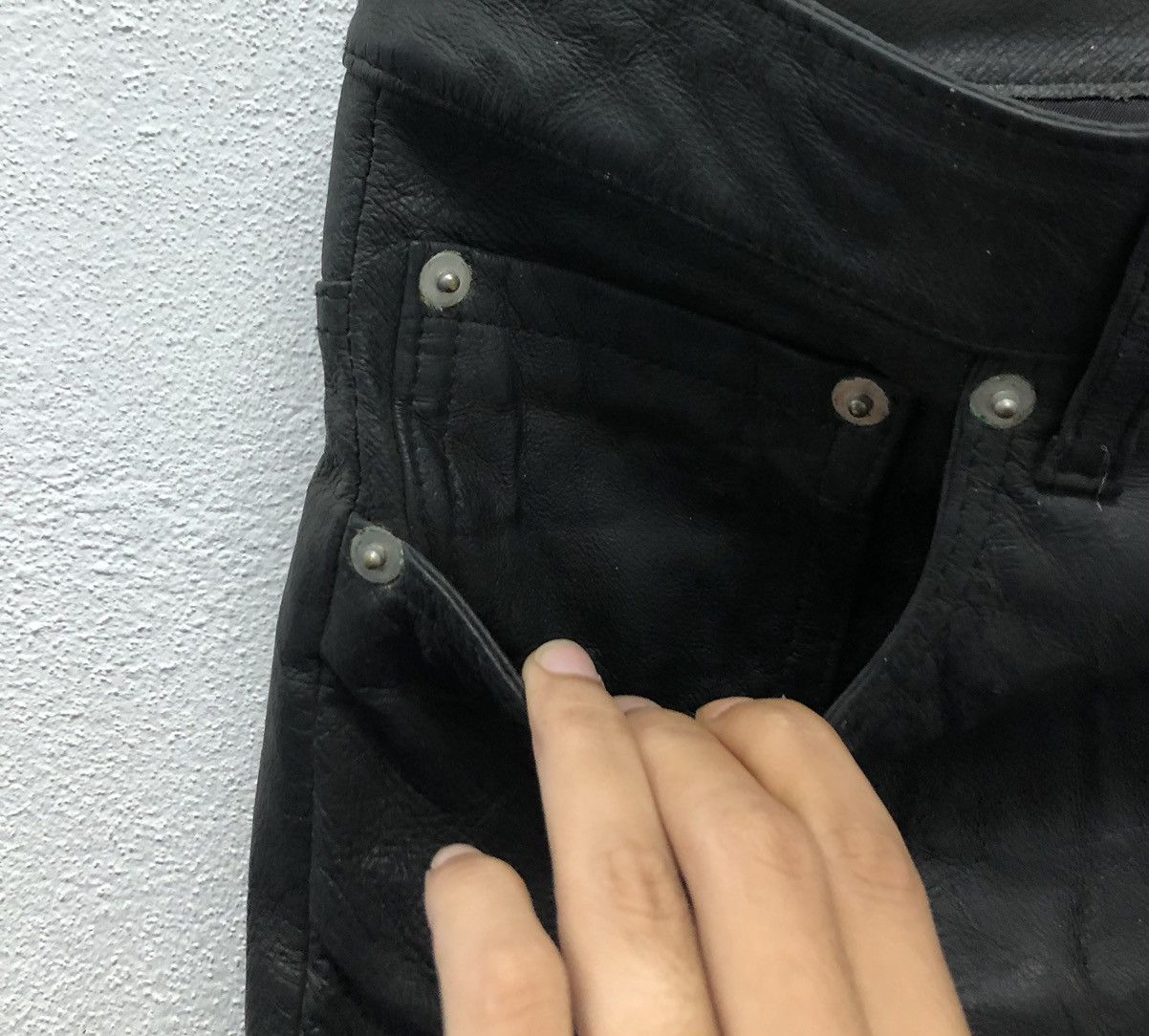 Japanese Brand Vintage Dog House Black Genuine Leather Pants Size US 31 - 6 Thumbnail