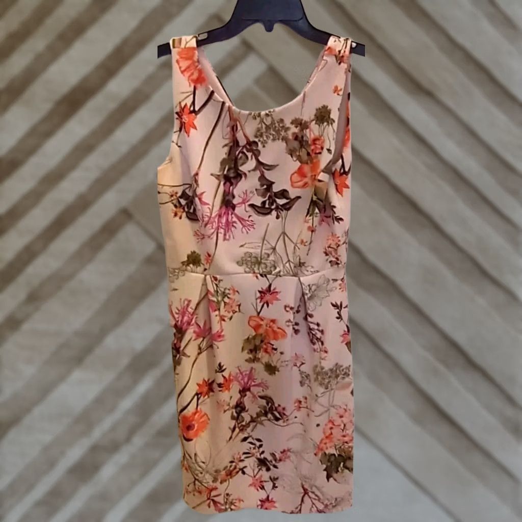 Vintage EnFocus Studio Dress 10 Sleeveless Stretch Pink Floral Knee Length Women's Size L / US 10 / IT 46 - 1 Thumbnail