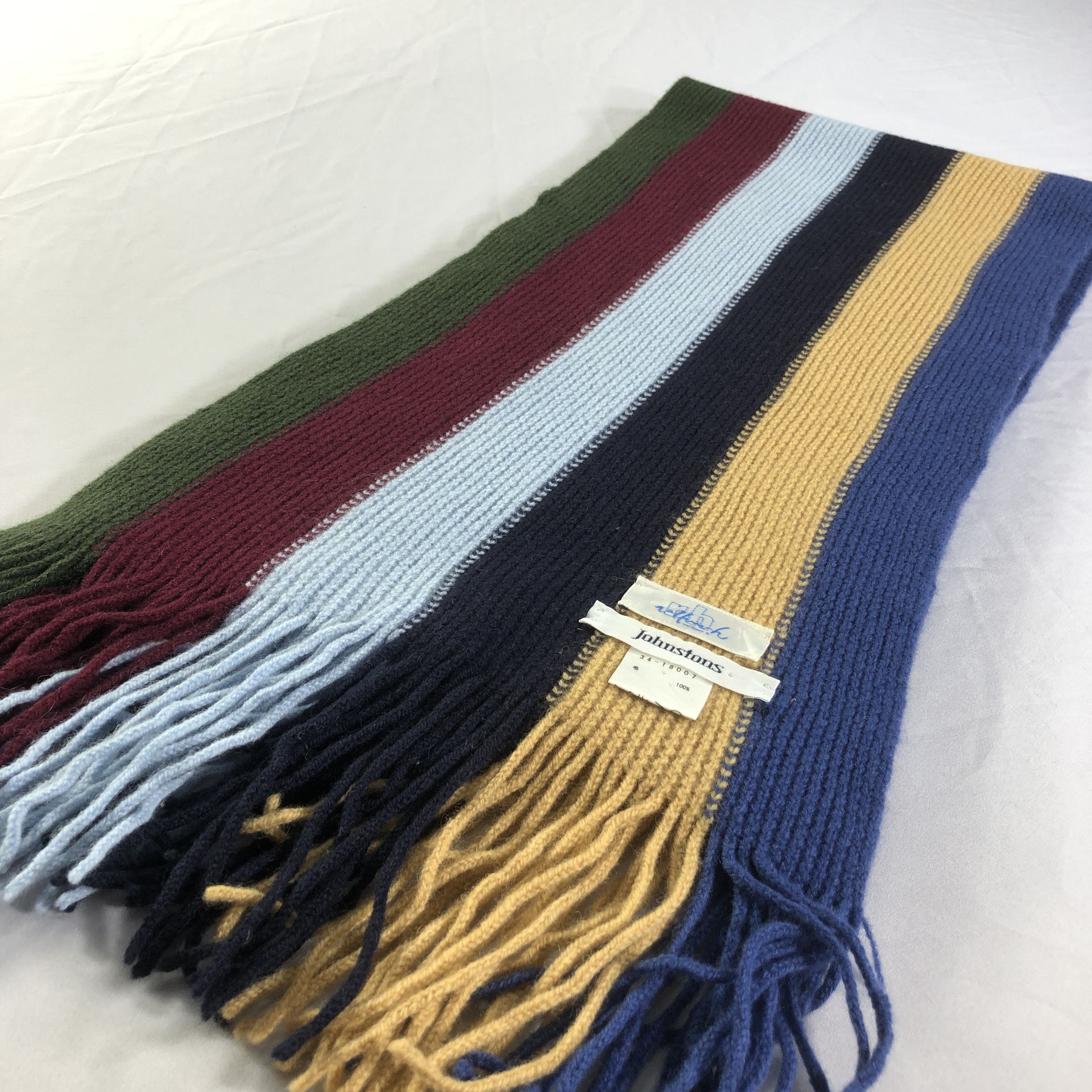 Johnstons Of Elgin Johnstons Stripes Knit Wool Scarf Muffler V1673 Size ONE SIZE - 3 Thumbnail