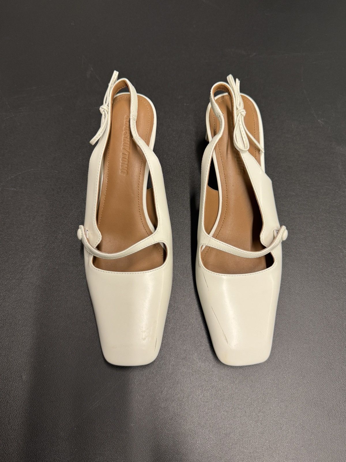Shushu/Tong SHUSHU/TONG White Slingback Hells Square Toe Side Bows Size US 10 / IT 40 - 6 Thumbnail