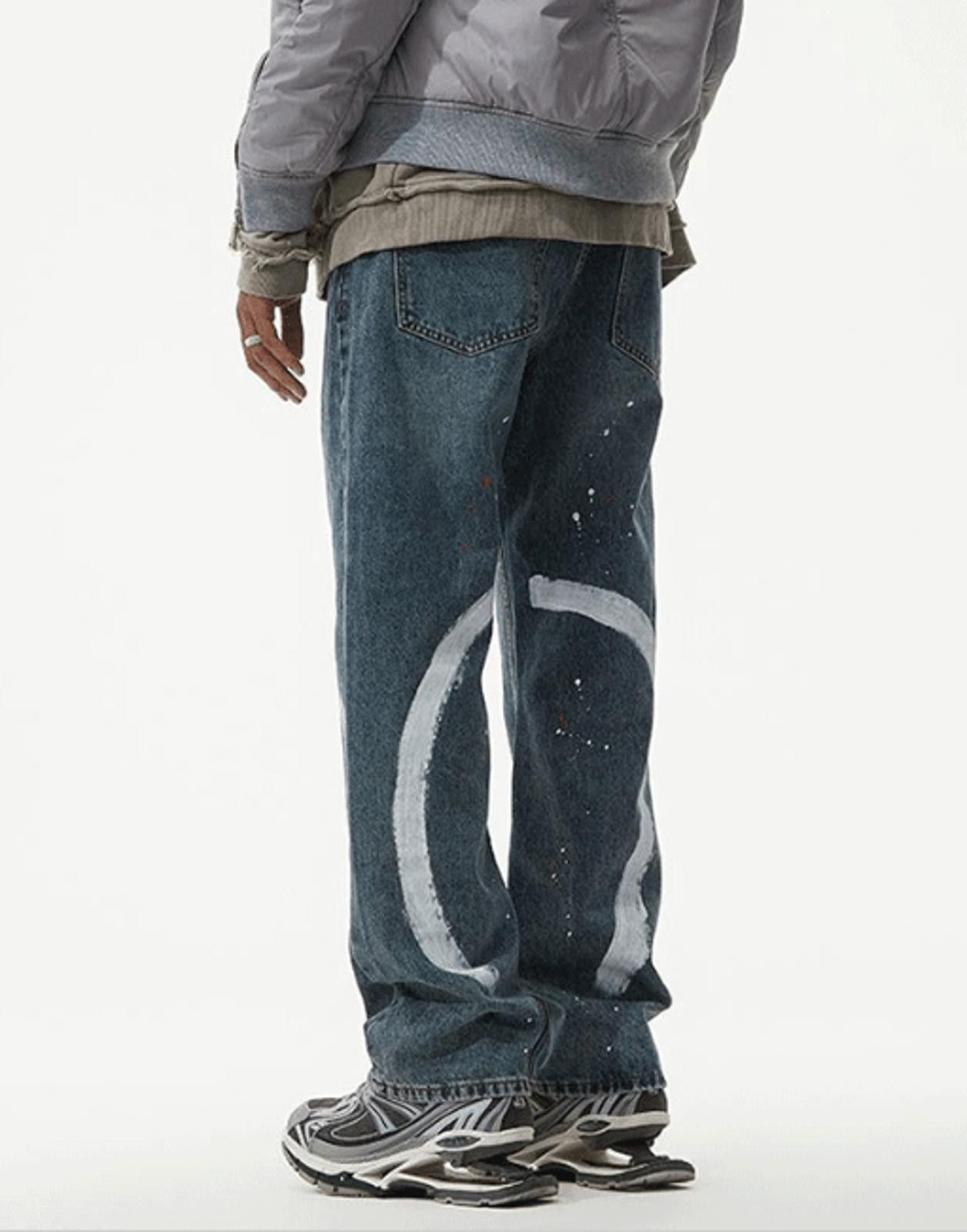 Jean Blue Painted Denim Jeans, Loose Fit Jeans Size US 30 / EU 46 - 5 Thumbnail